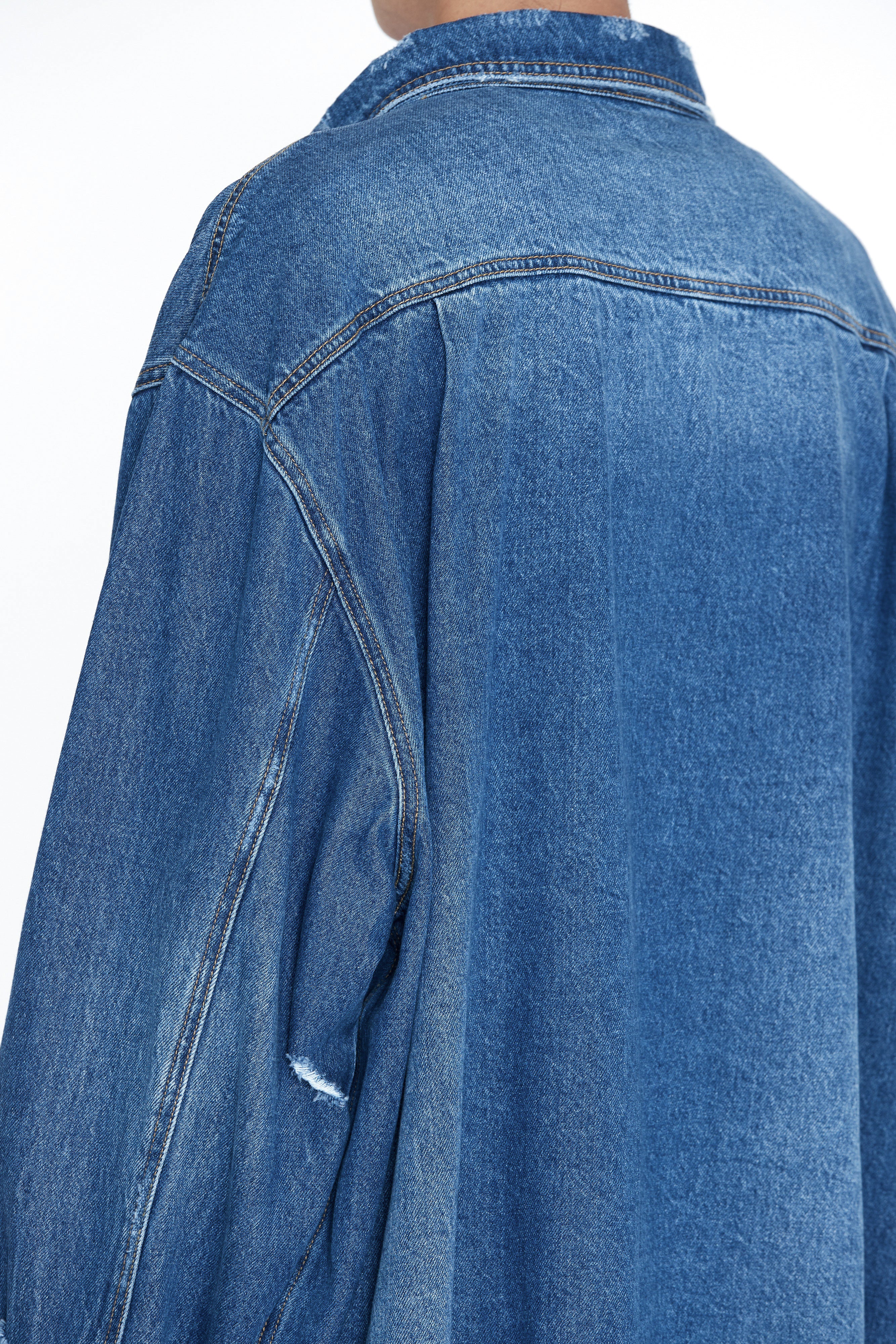 Load image into Gallery viewer, INDIGO DESTROYED AGING OVERSIZED DENIM SHIRT