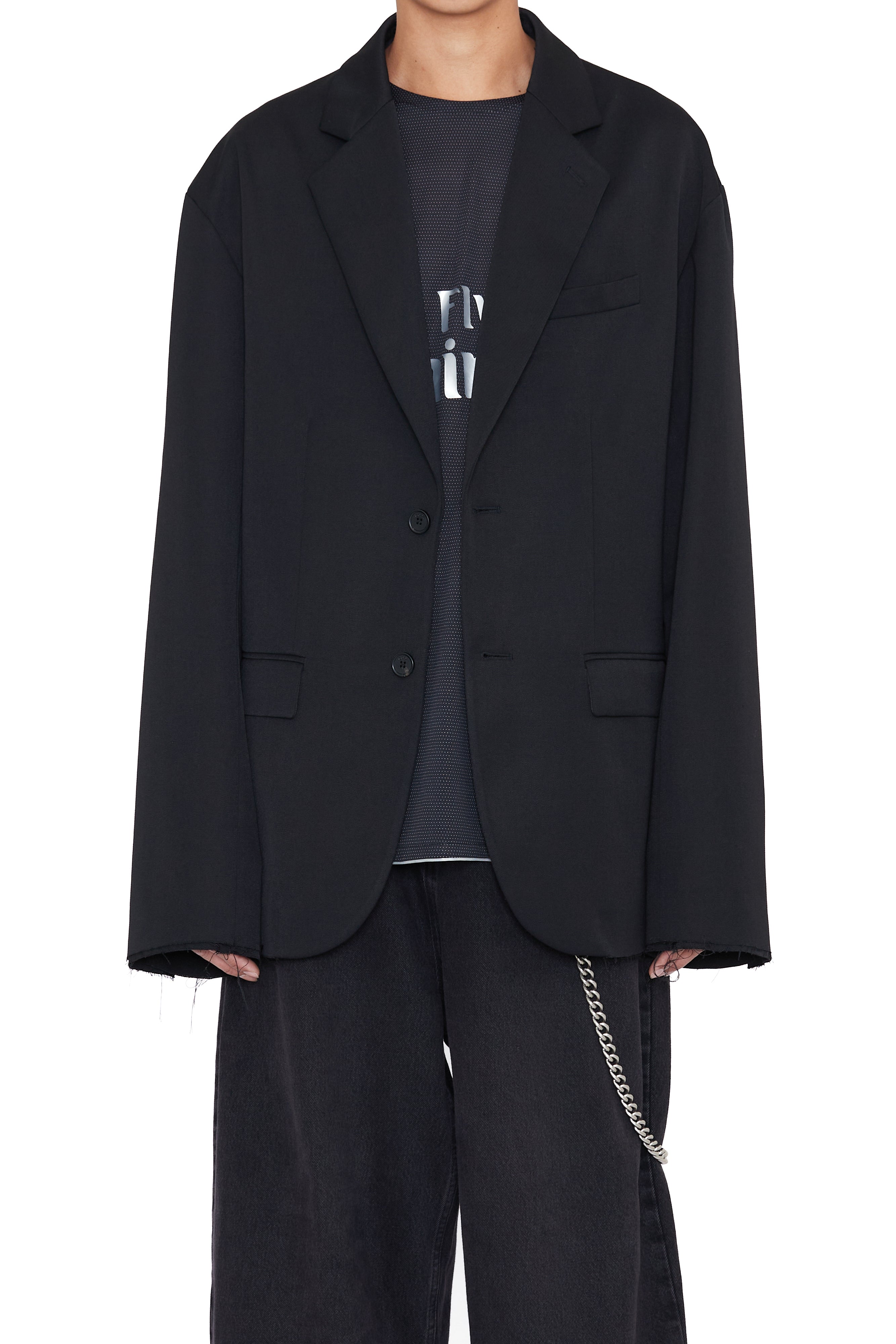 Load image into Gallery viewer, BLACK WOOL GABARDINE OVERSIZED DEMOLISHED BLAZER