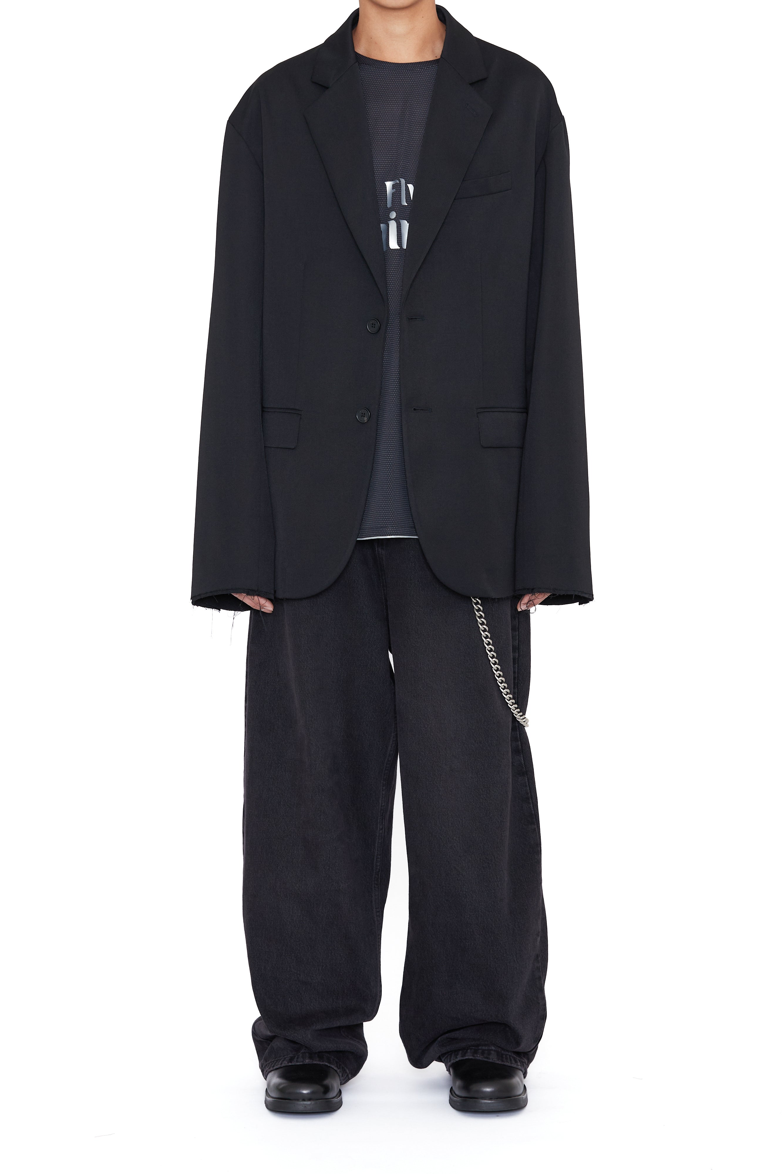 Load image into Gallery viewer, BLACK WOOL GABARDINE OVERSIZED DEMOLISHED BLAZER