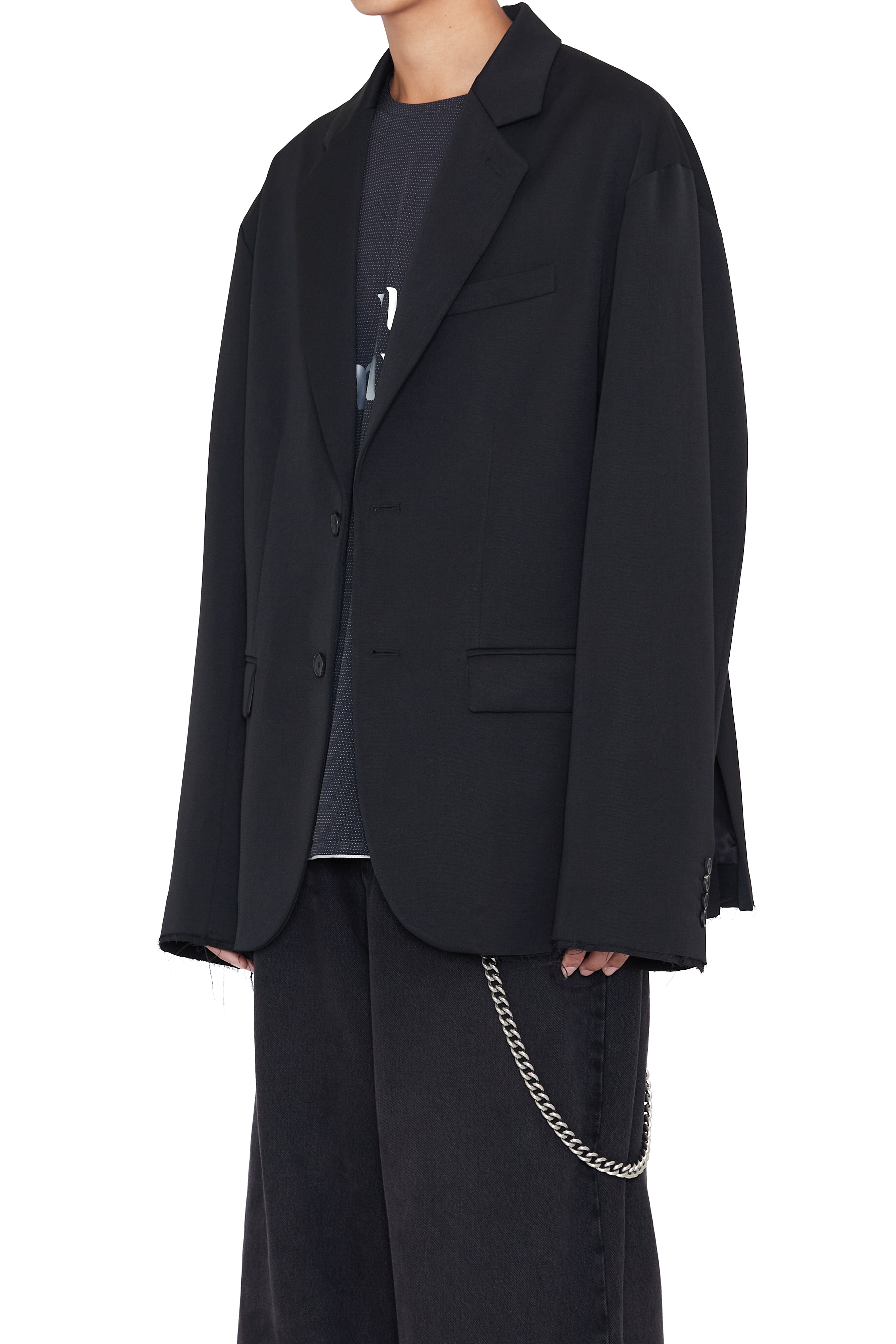 Load image into Gallery viewer, BLACK WOOL GABARDINE OVERSIZED DEMOLISHED BLAZER
