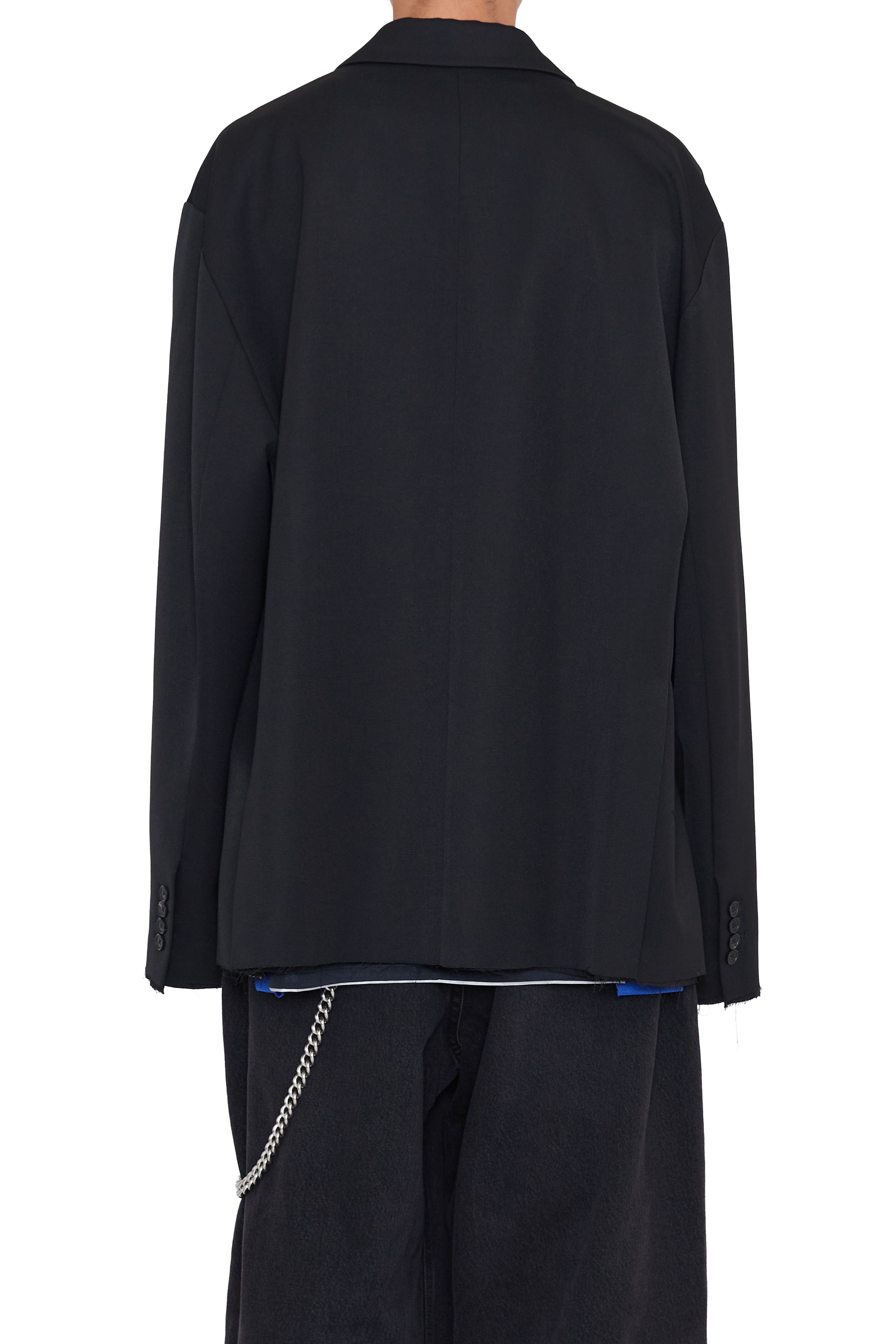 BLACK WOOL GABARDINE OVERSIZED DEMOLISHED BLAZER