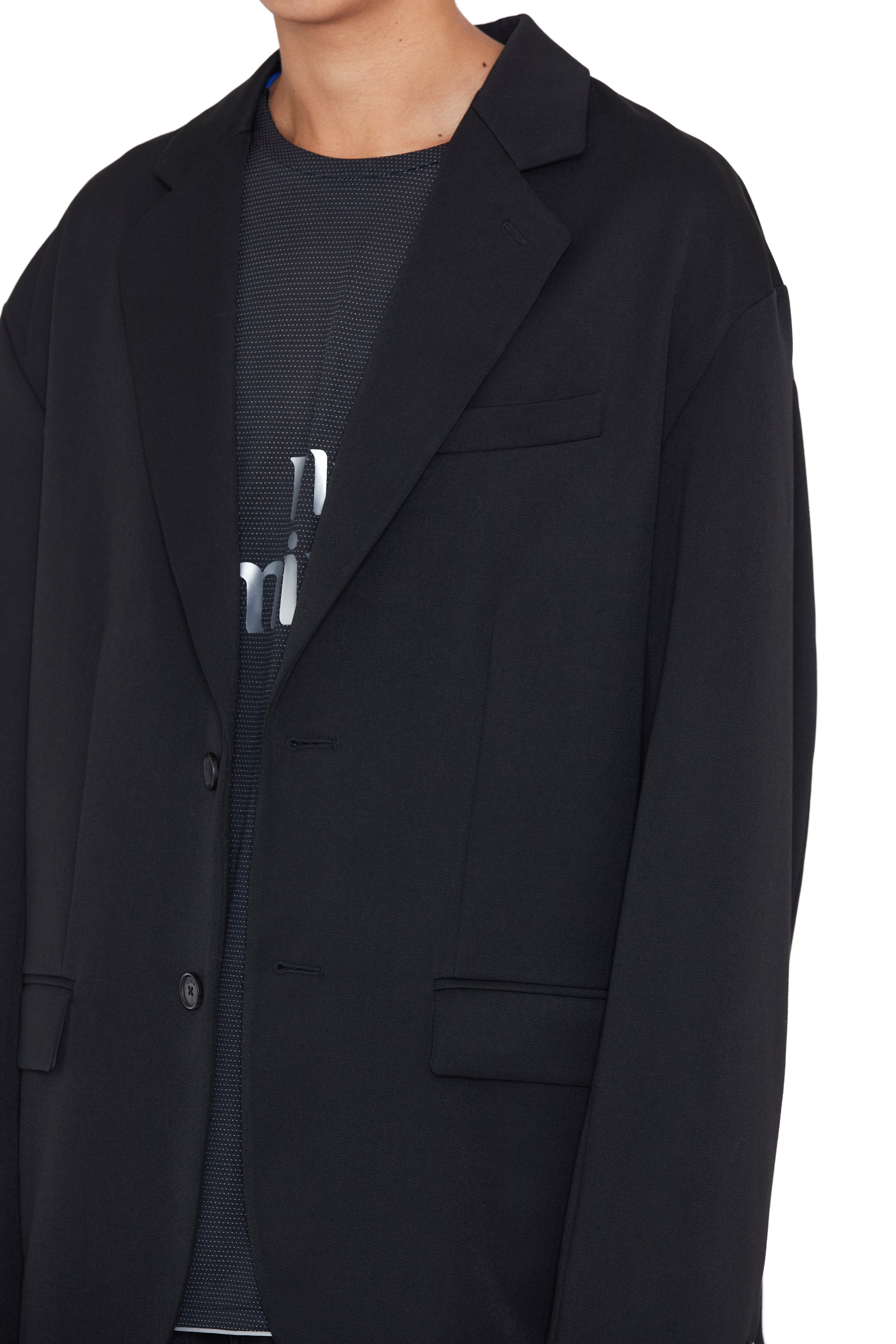 BLACK WOOL GABARDINE OVERSIZED DEMOLISHED BLAZER