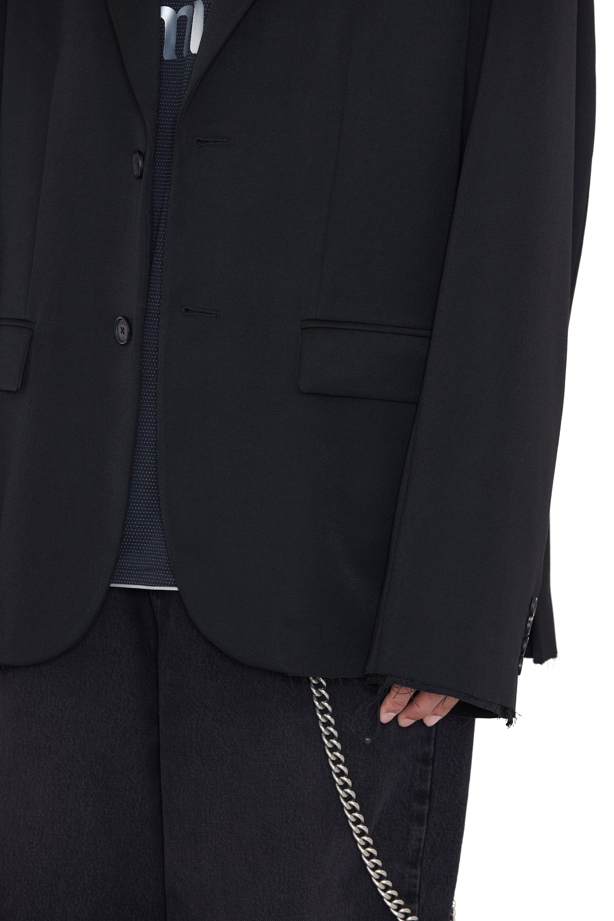 BLACK WOOL GABARDINE OVERSIZED DEMOLISHED BLAZER