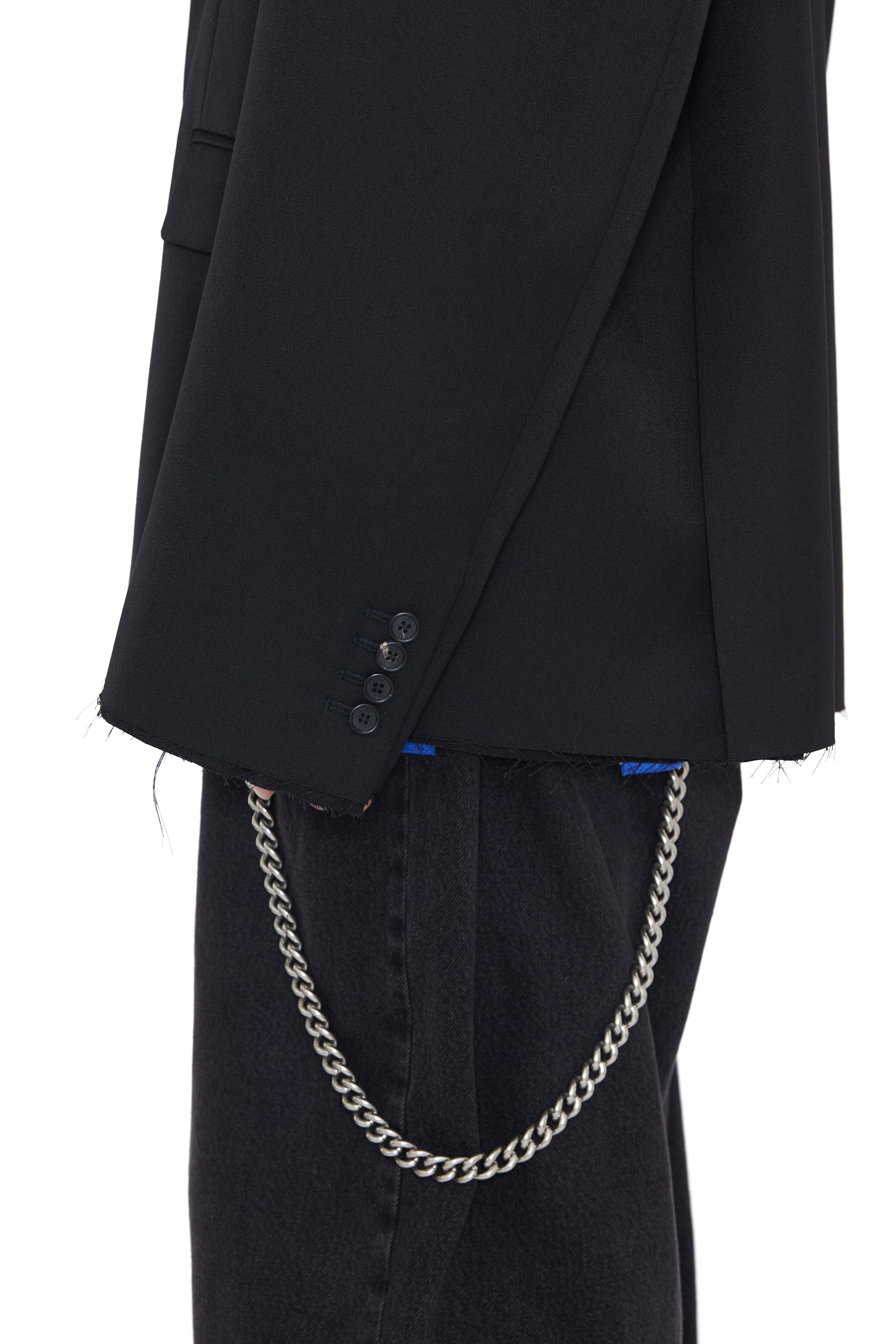 BLACK WOOL GABARDINE OVERSIZED DEMOLISHED BLAZER