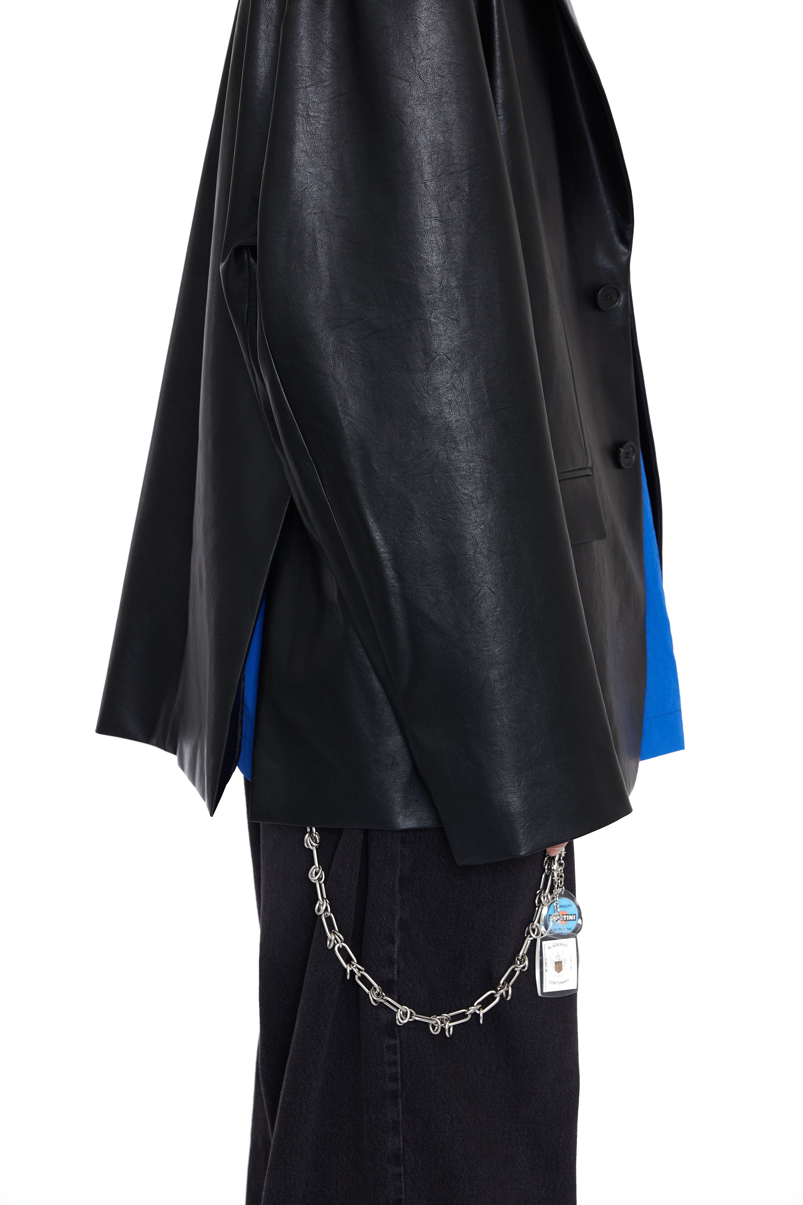 Load image into Gallery viewer, BLACK SYNTHETIC LEATHER OVERSIZED DEMOLISHED BLAZER