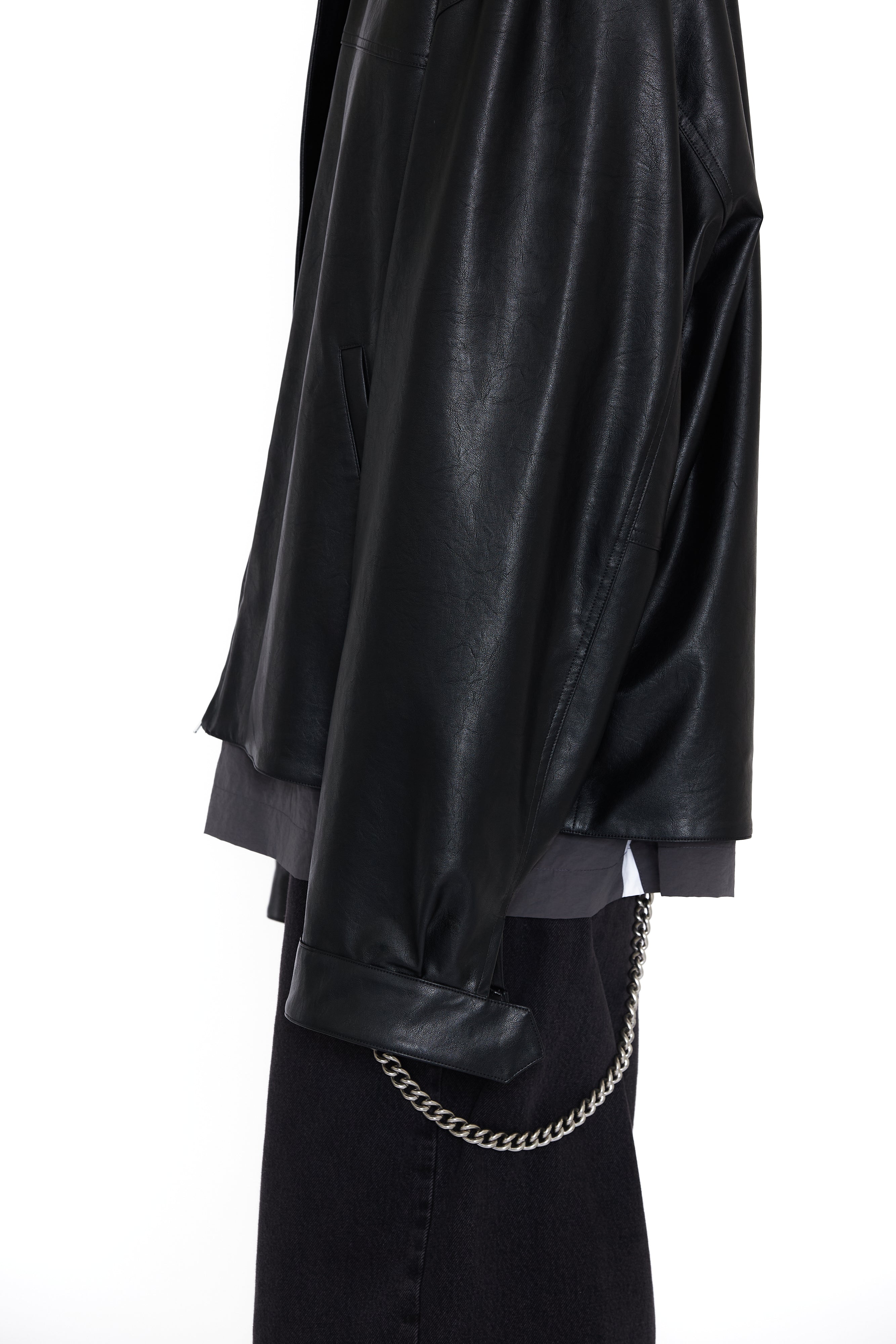 Load image into Gallery viewer, BLACK SYNTHEITC LEATHER SLANT JACKET