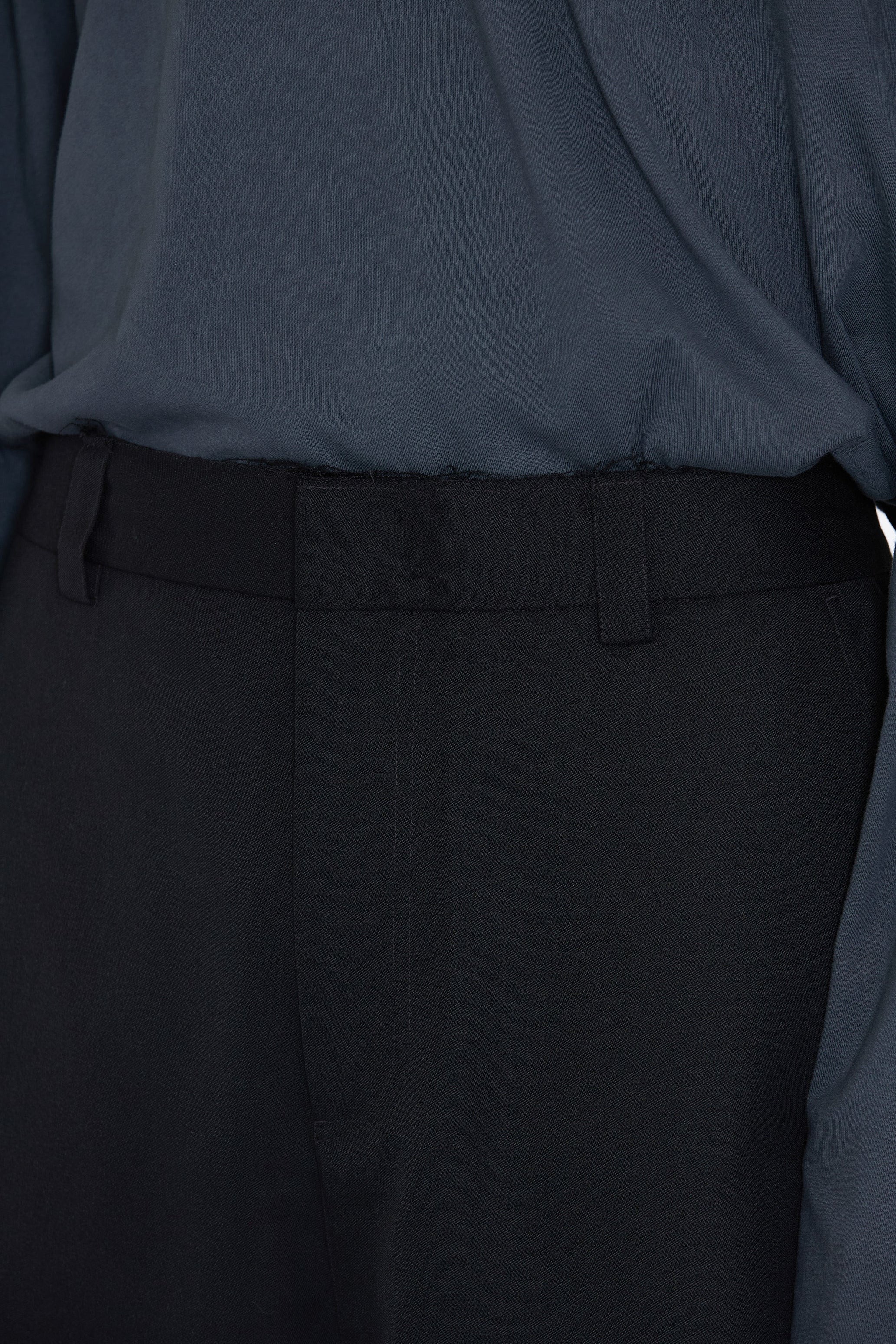 BLACK WOOL GABARDINE OVERSIZED DEMOLISHED SLACK
