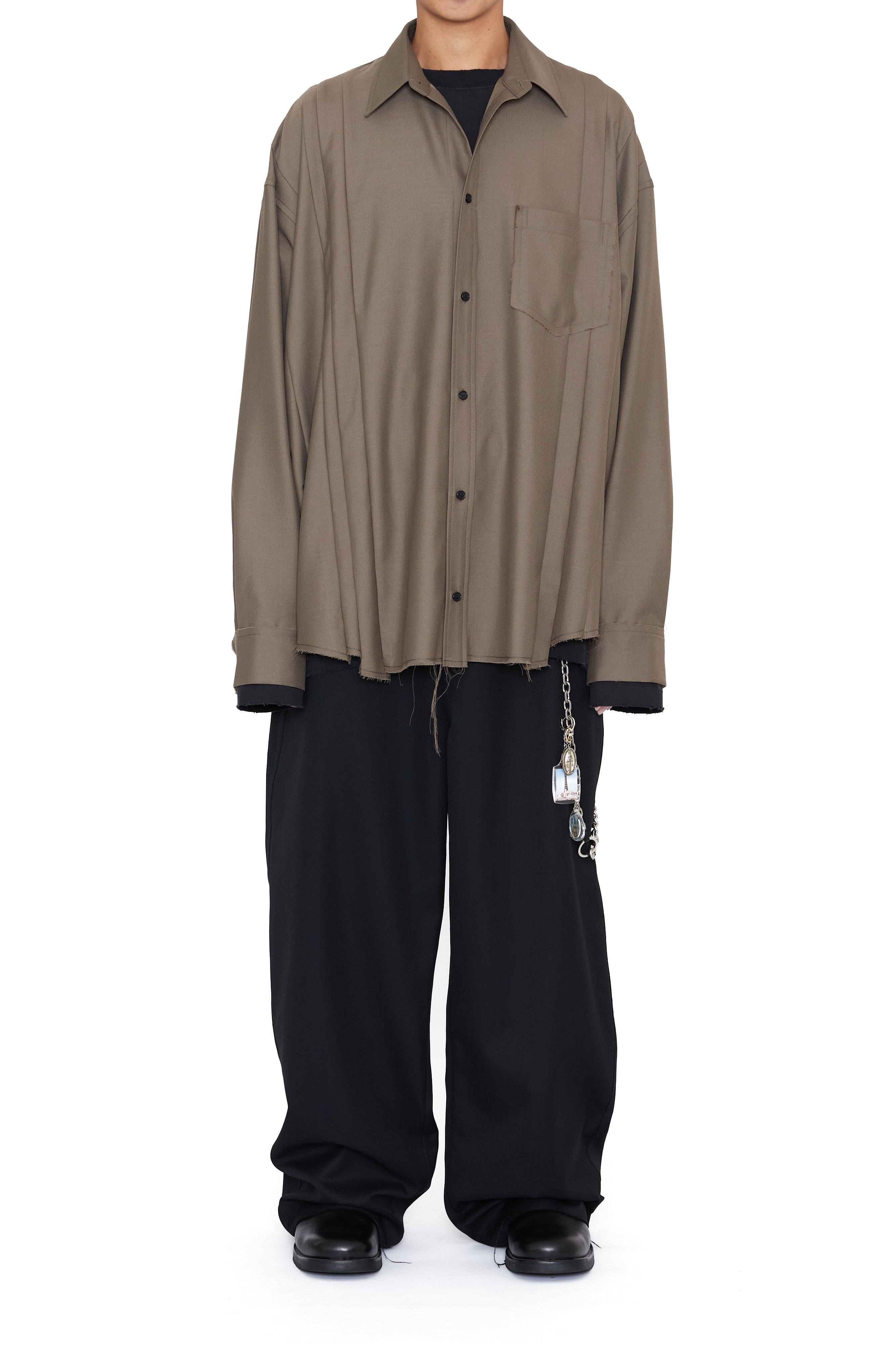 Load image into Gallery viewer, KHAKI WOOL OVERSIZED RECONSTRUCTED SEAMS SHIRT