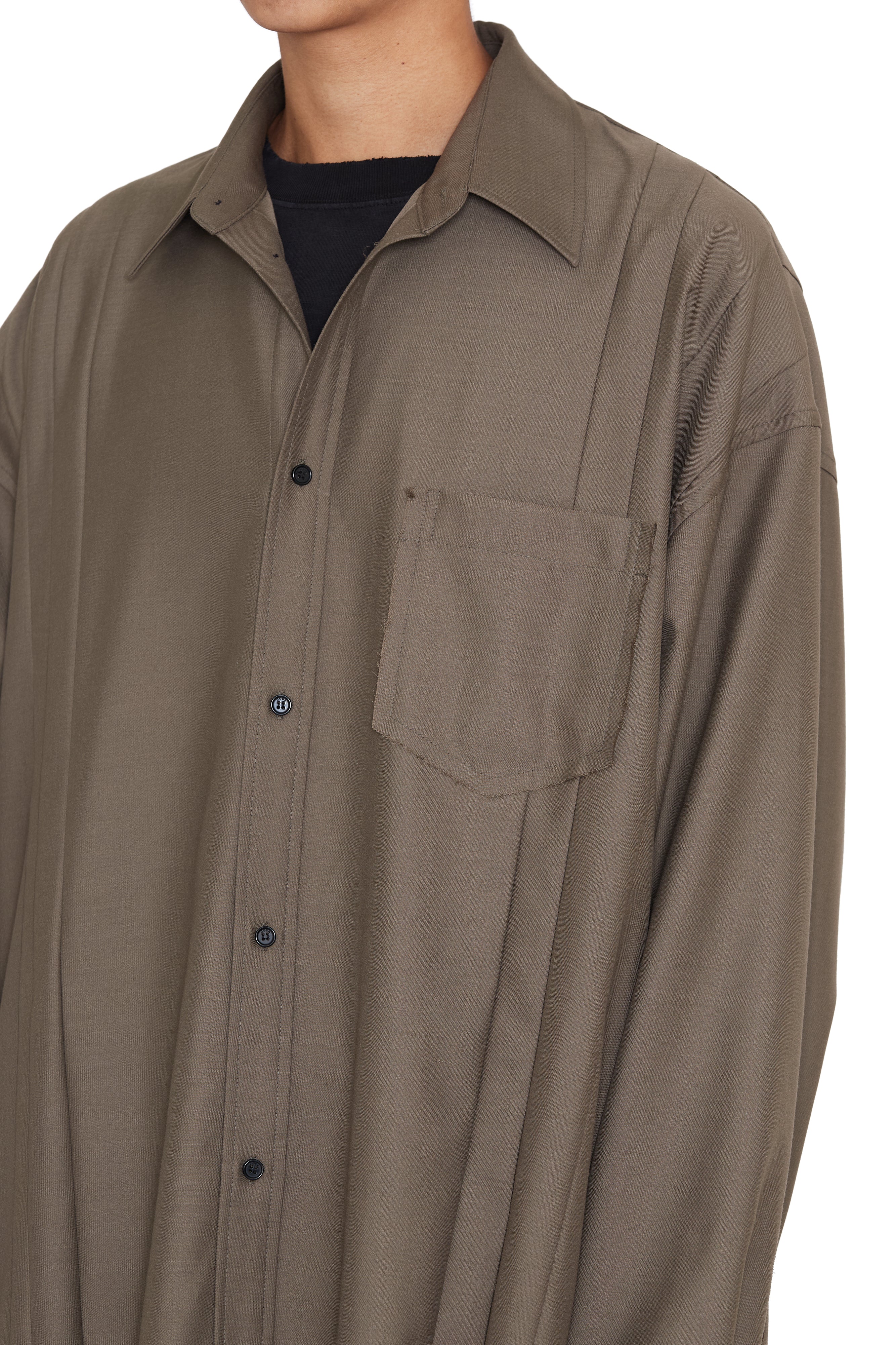 Load image into Gallery viewer, KHAKI WOOL OVERSIZED RECONSTRUCTED SEAMS SHIRT