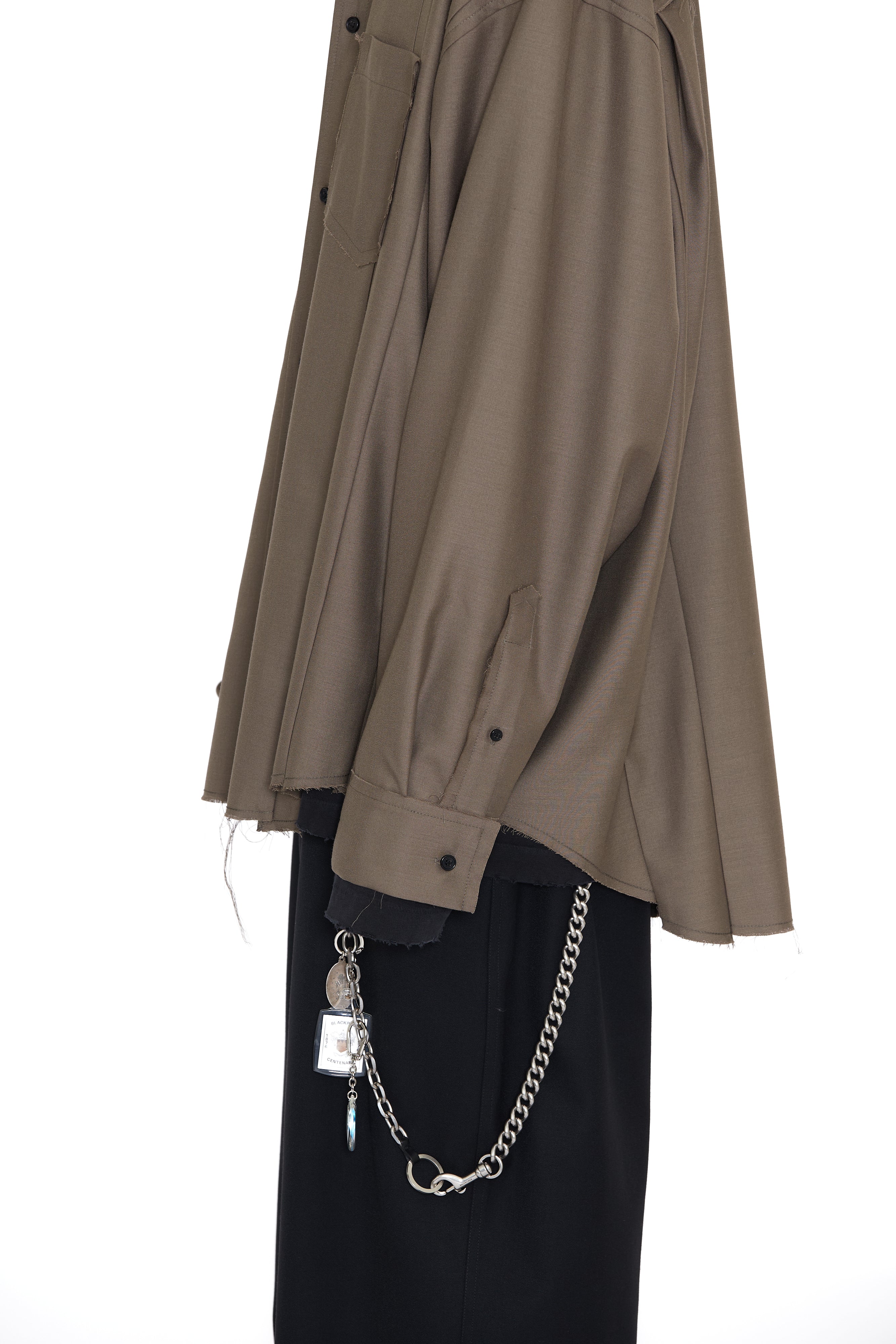 Load image into Gallery viewer, KHAKI WOOL OVERSIZED RECONSTRUCTED SEAMS SHIRT