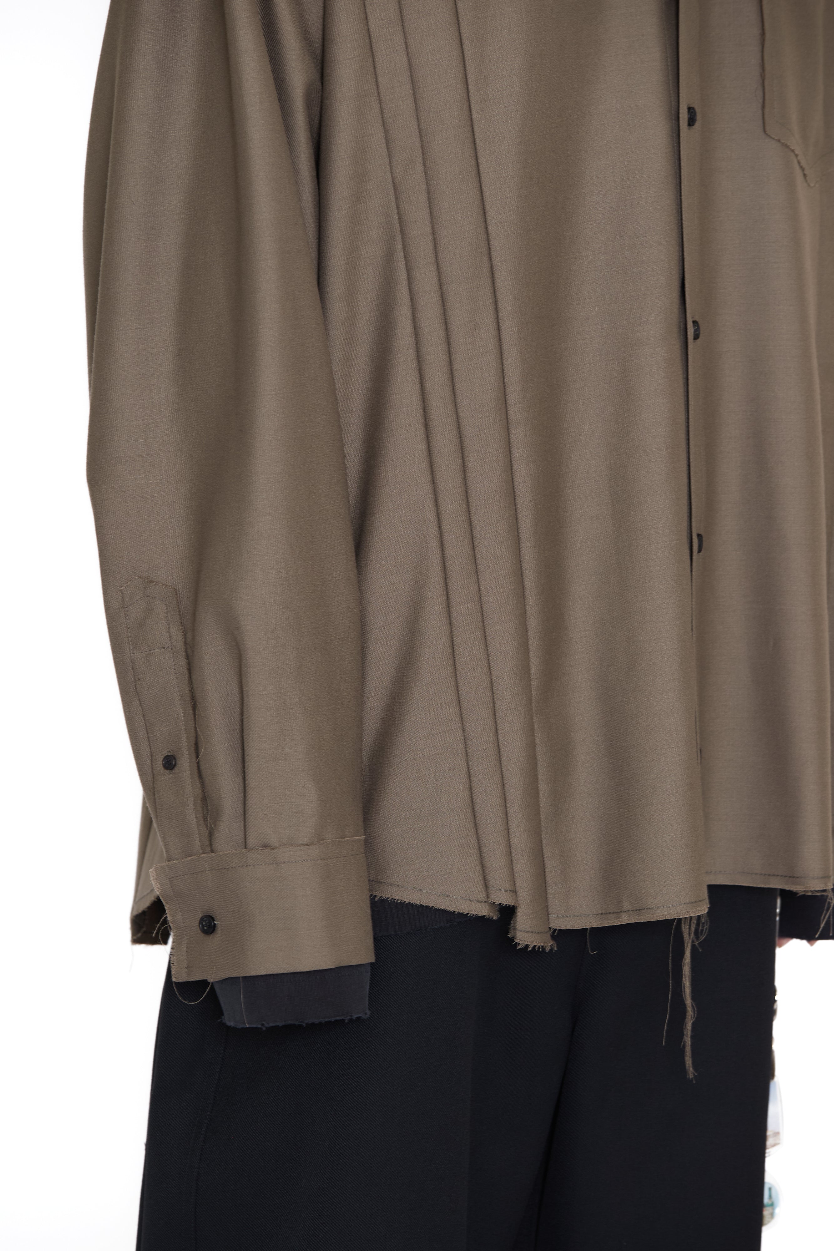 Load image into Gallery viewer, KHAKI WOOL OVERSIZED RECONSTRUCTED SEAMS SHIRT