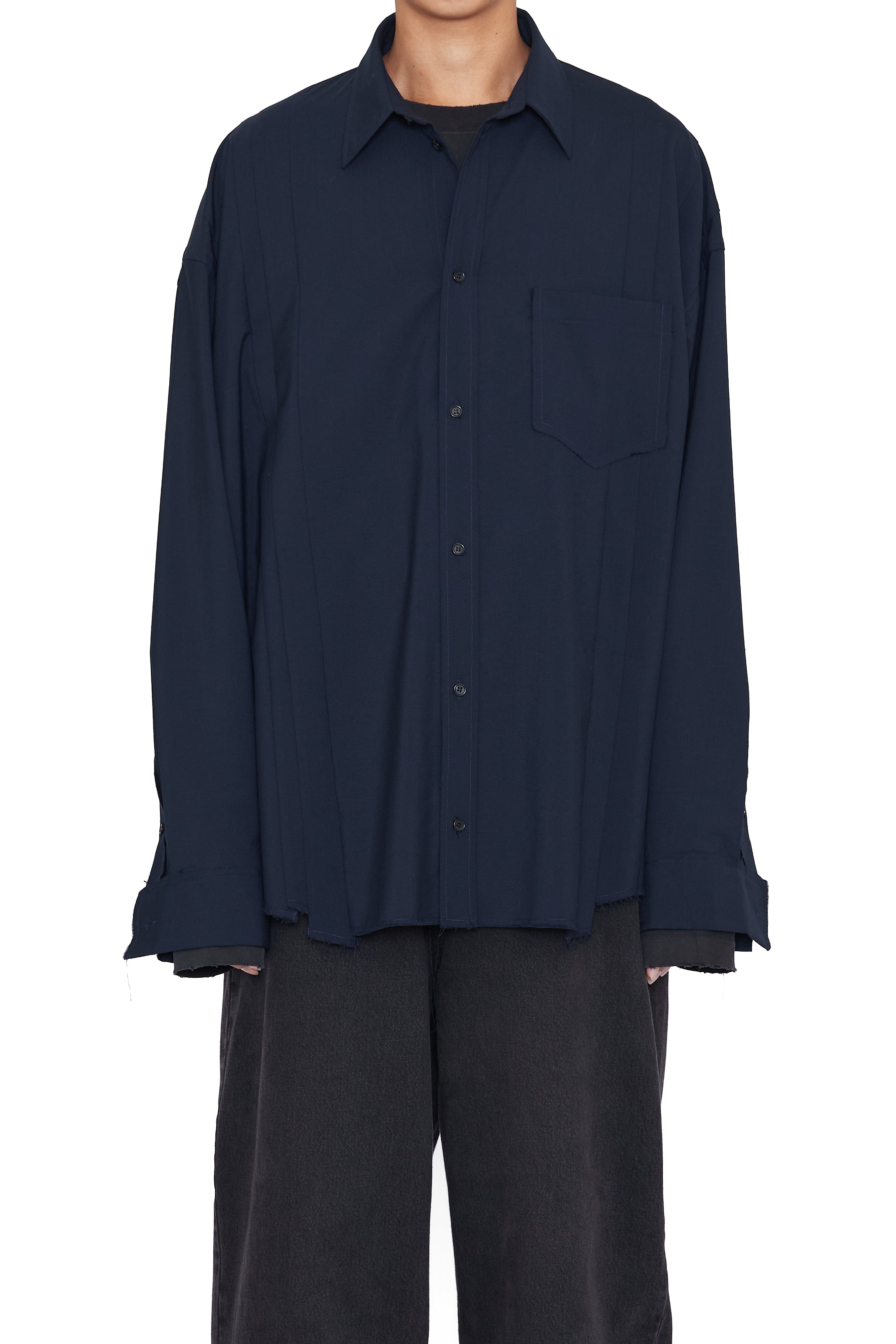 Load image into Gallery viewer, NAVY WOOL OVERSIZED RECONSTRUCTED SEAMS SHIRT