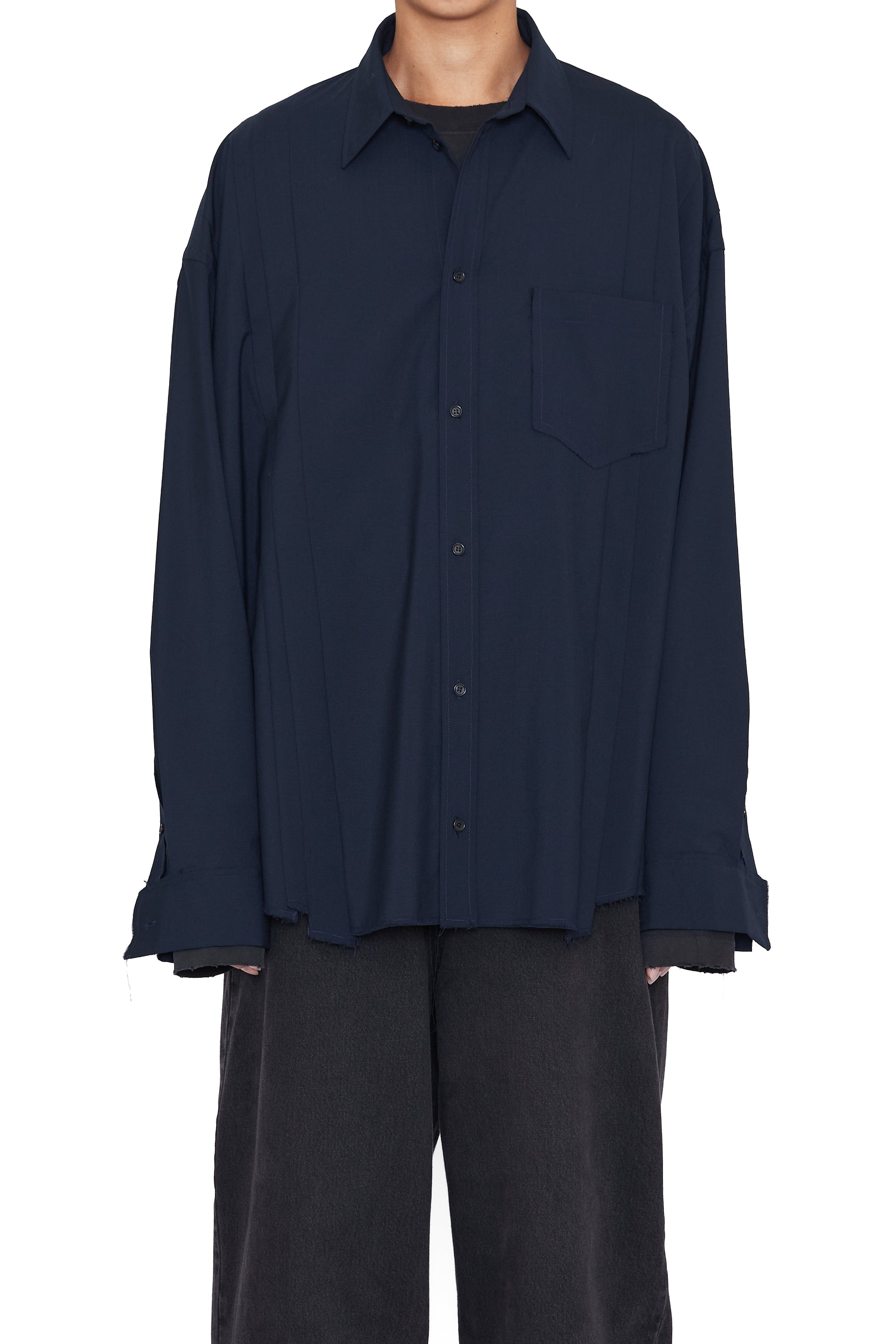NAVY WOOL OVERSIZED RECONSTRUCTED SEAMS SHIRT