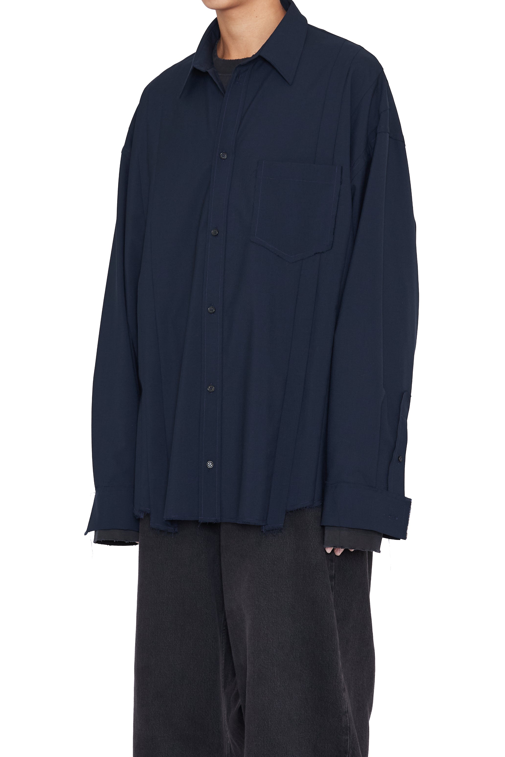 NAVY WOOL OVERSIZED RECONSTRUCTED SEAMS SHIRT