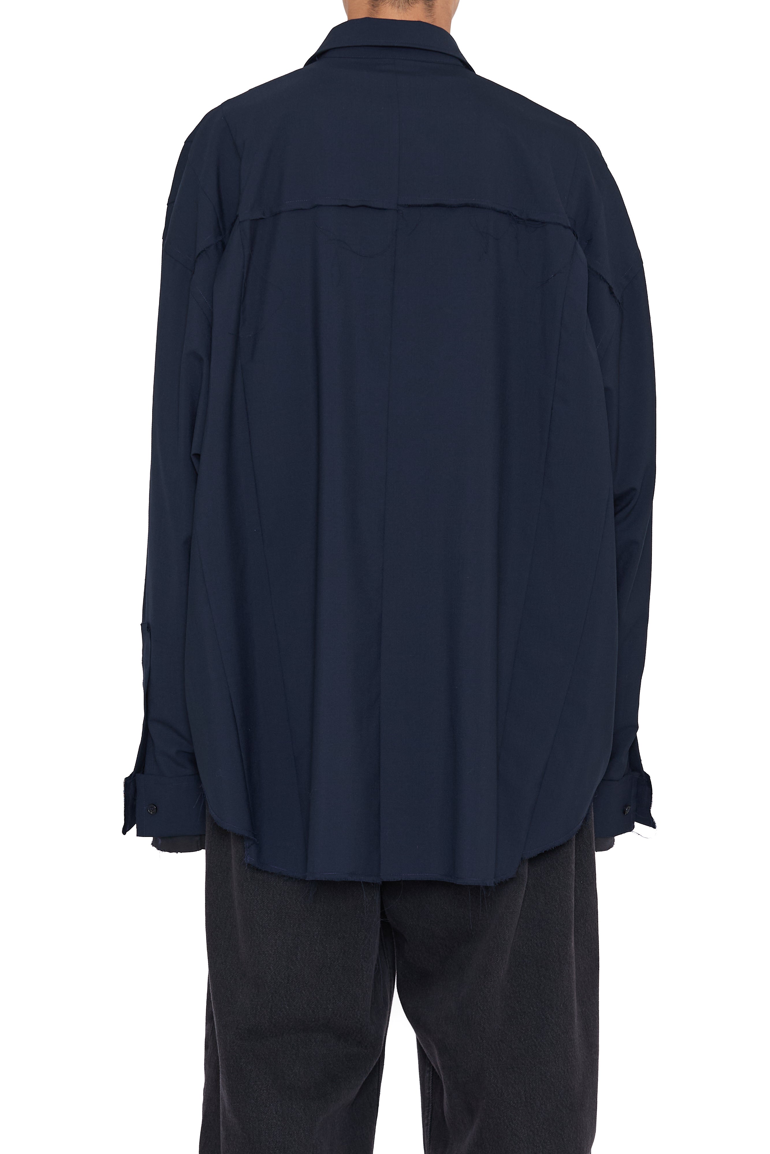 Load image into Gallery viewer, NAVY WOOL OVERSIZED RECONSTRUCTED SEAMS SHIRT