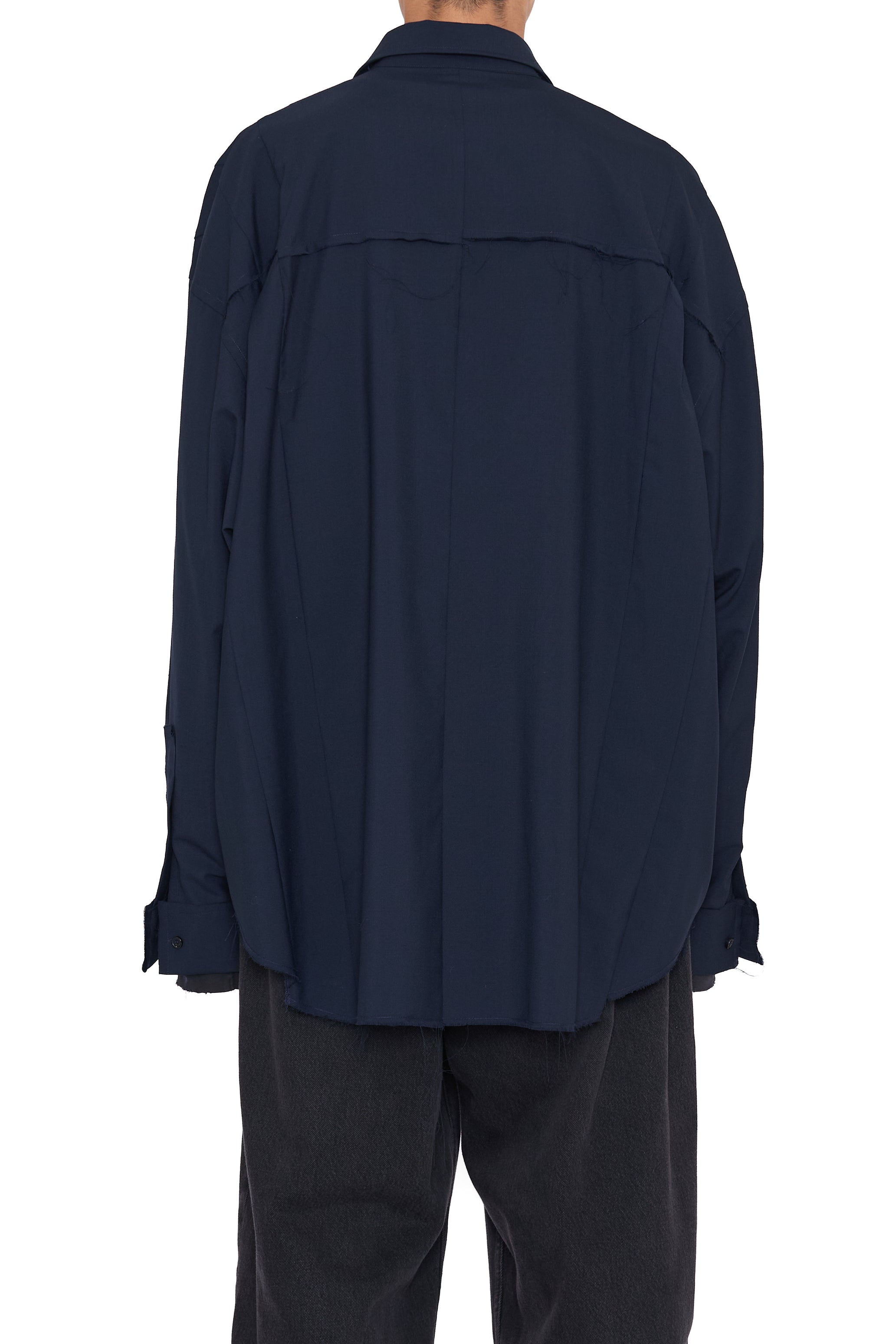 NAVY WOOL OVERSIZED RECONSTRUCTED SEAMS SHIRT