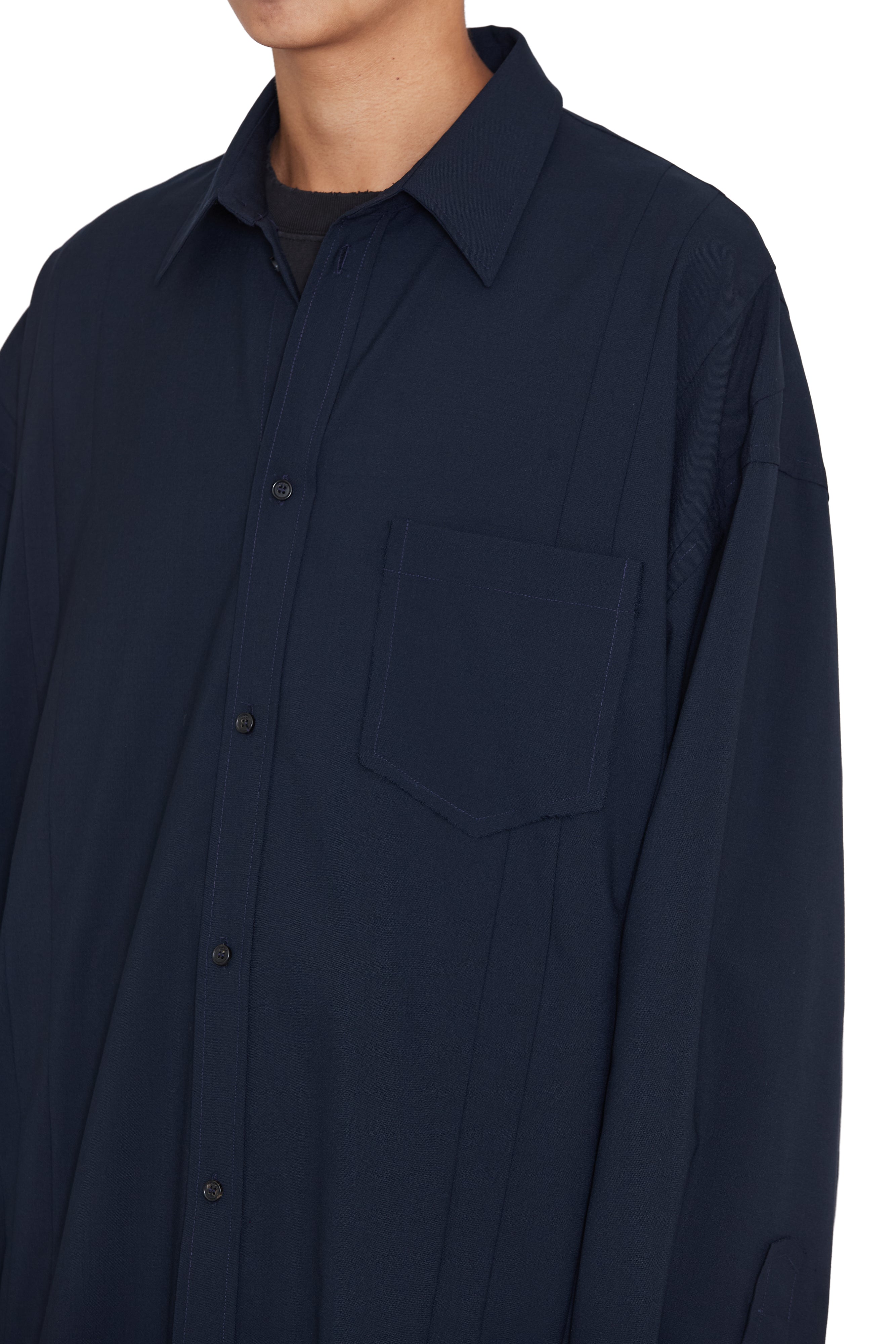 Load image into Gallery viewer, NAVY WOOL OVERSIZED RECONSTRUCTED SEAMS SHIRT