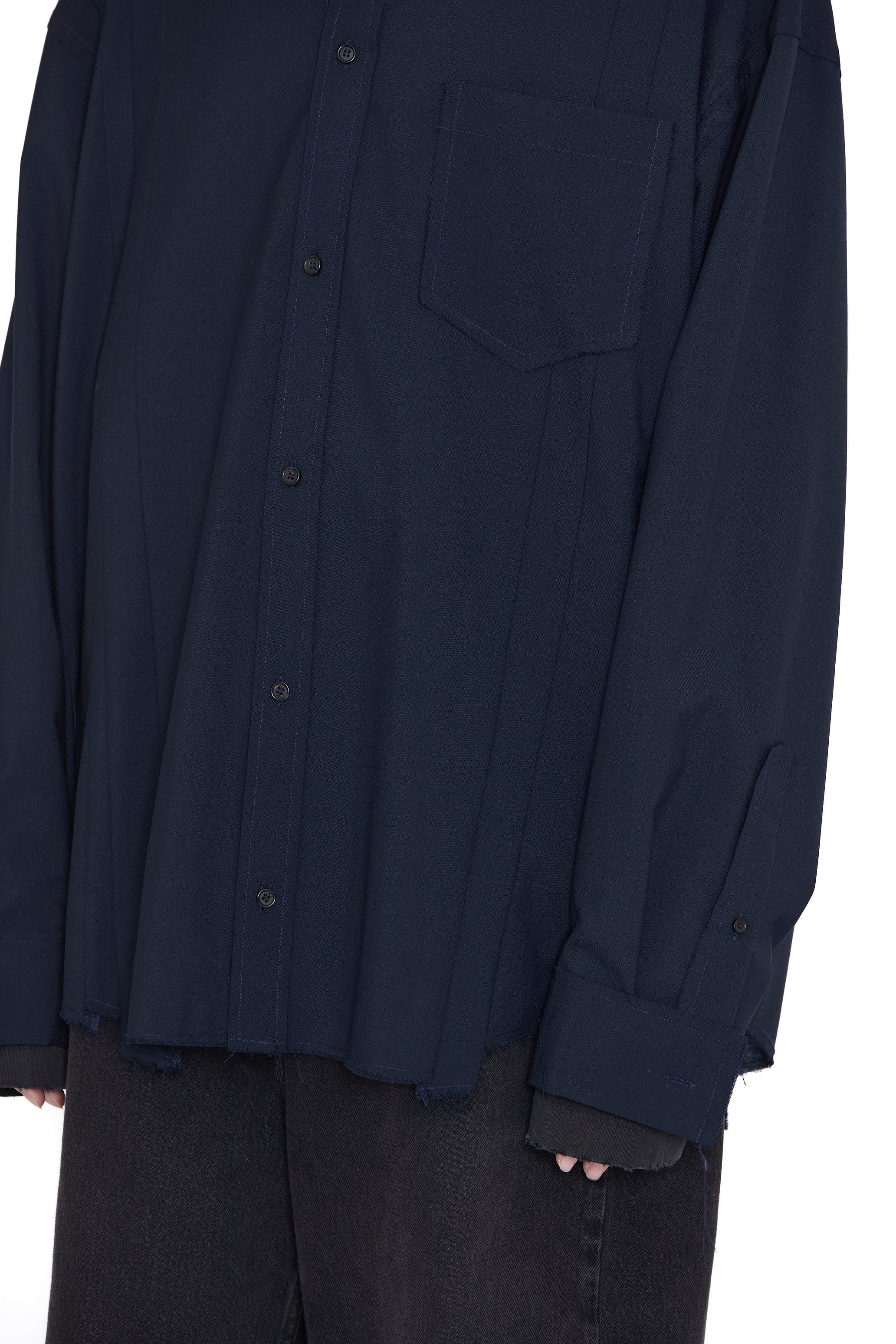 NAVY WOOL OVERSIZED RECONSTRUCTED SEAMS SHIRT