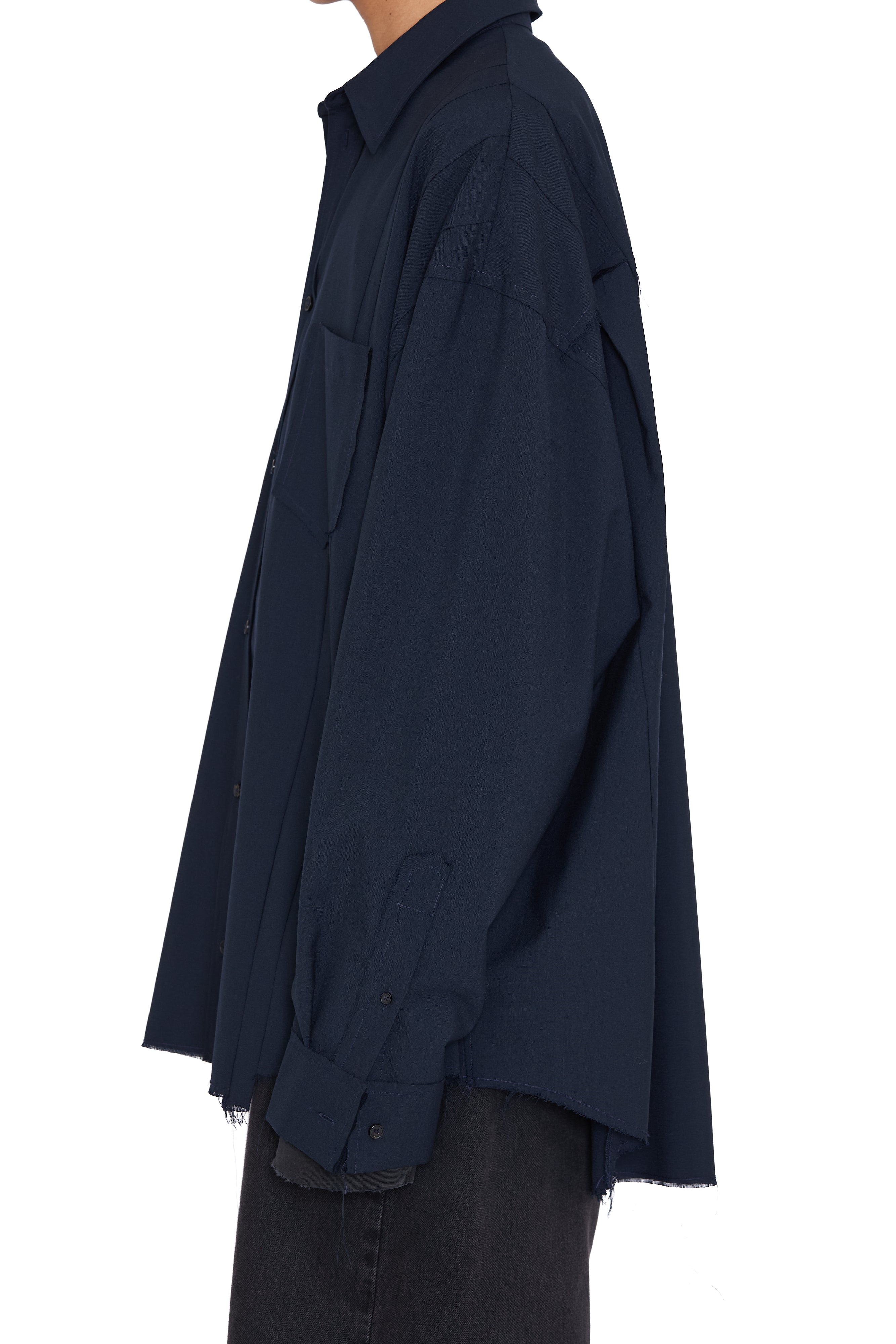 Load image into Gallery viewer, NAVY WOOL OVERSIZED RECONSTRUCTED SEAMS SHIRT