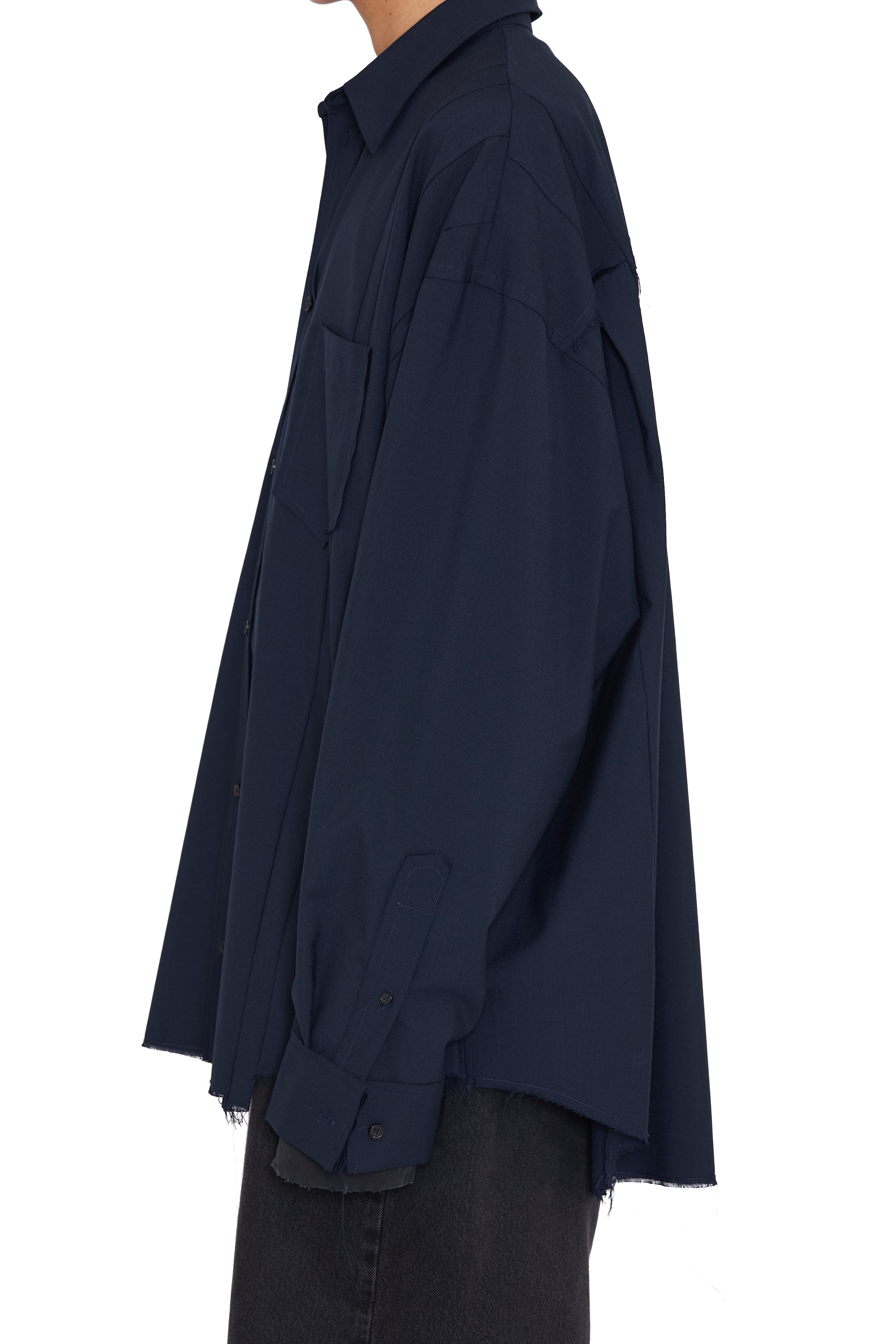 NAVY WOOL OVERSIZED RECONSTRUCTED SEAMS SHIRT