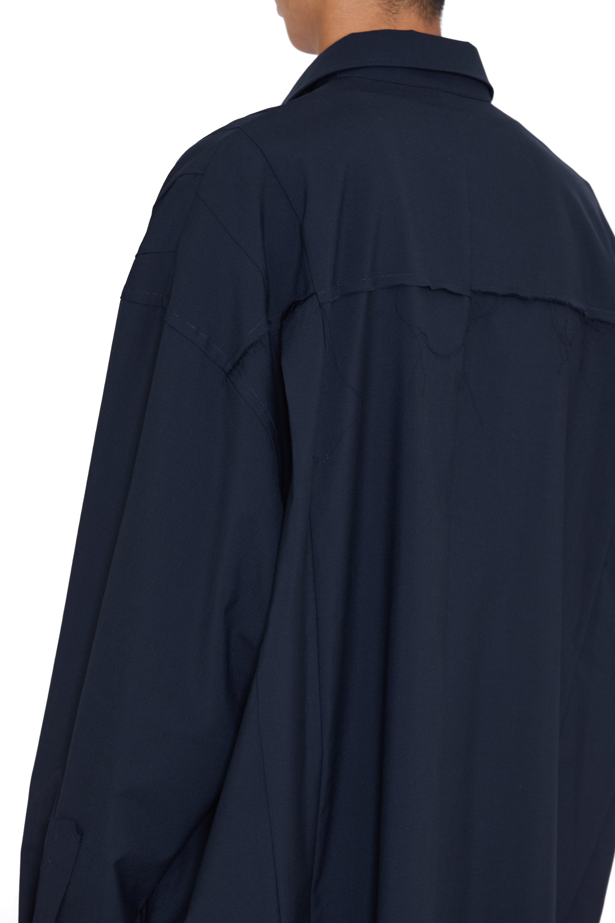 NAVY WOOL OVERSIZED RECONSTRUCTED SEAMS SHIRT