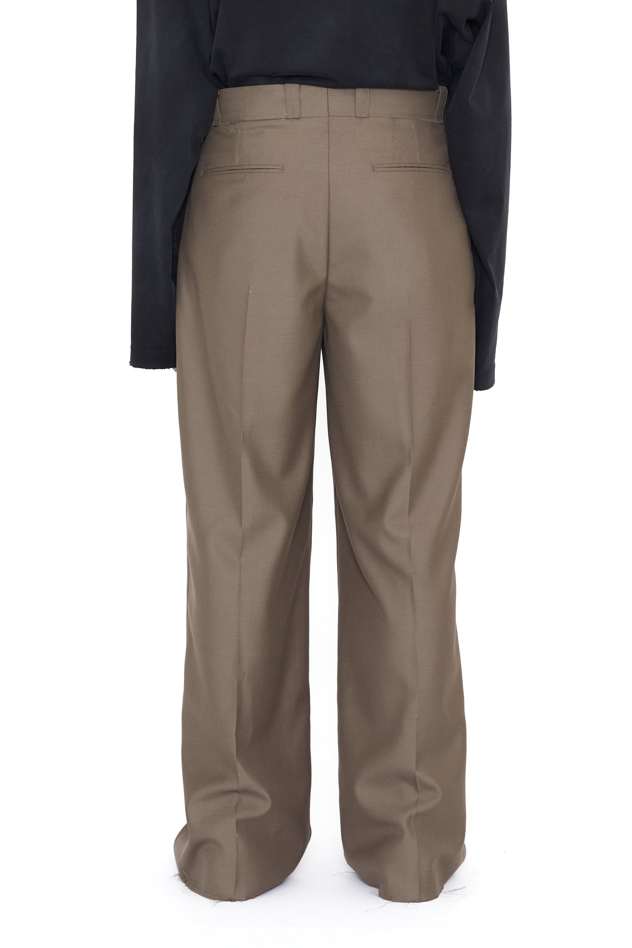 KHAKI WOOL BREAK CUT PLEATED LENTO WIDE SLACK