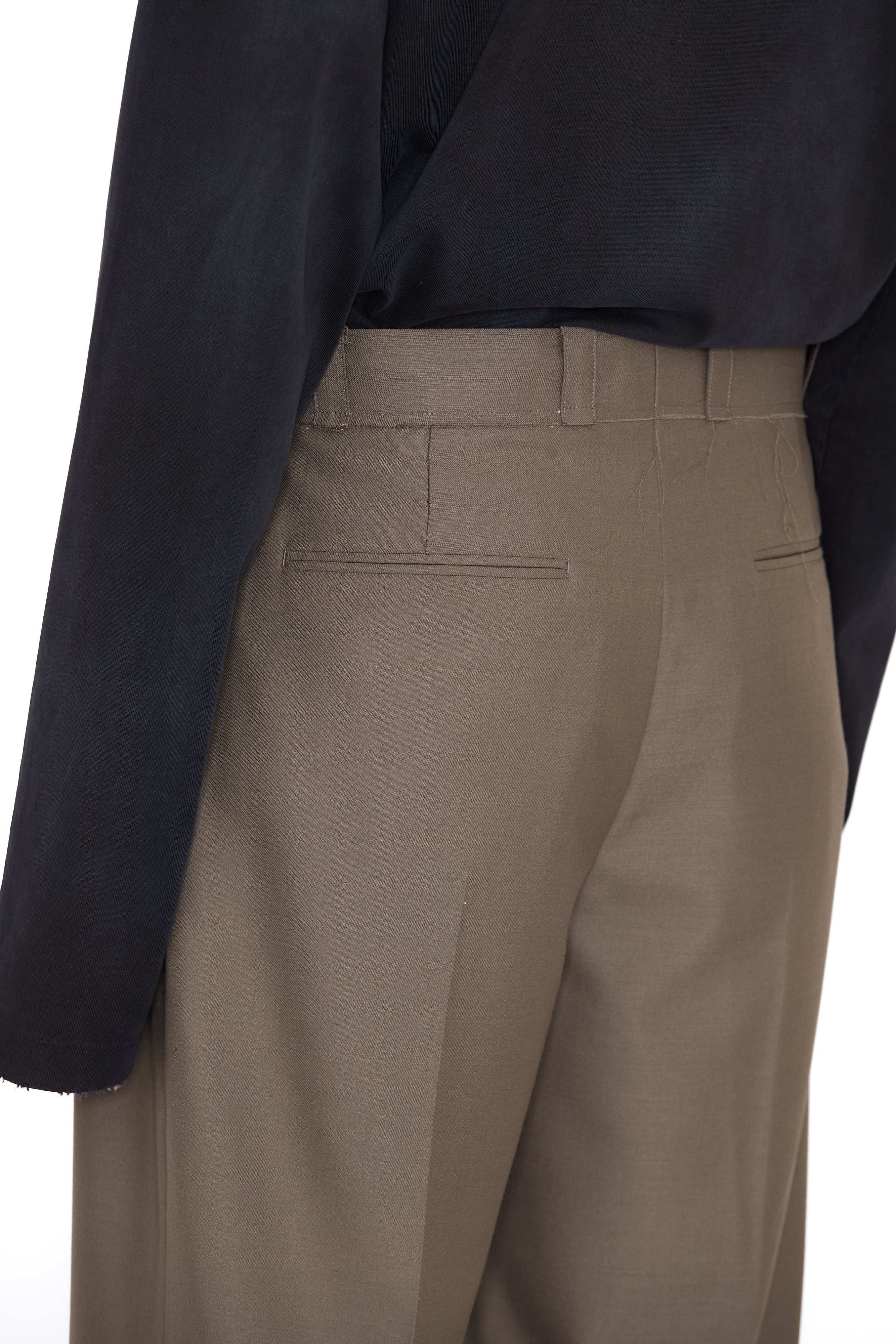 Load image into Gallery viewer, KHAKI WOOL BREAK CUT PLEATED LENTO WIDE SLACK