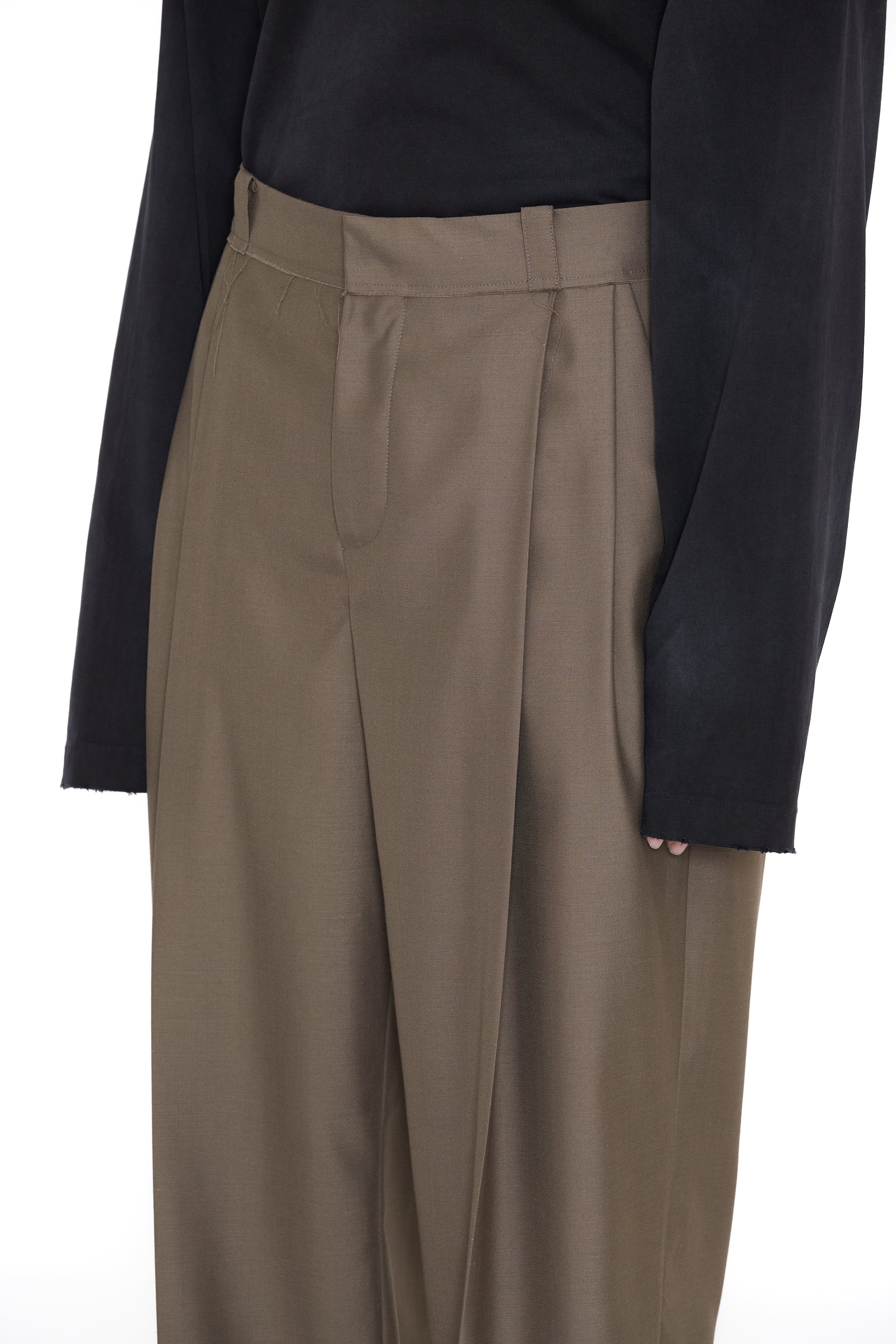 Load image into Gallery viewer, KHAKI WOOL BREAK CUT PLEATED LENTO WIDE SLACK