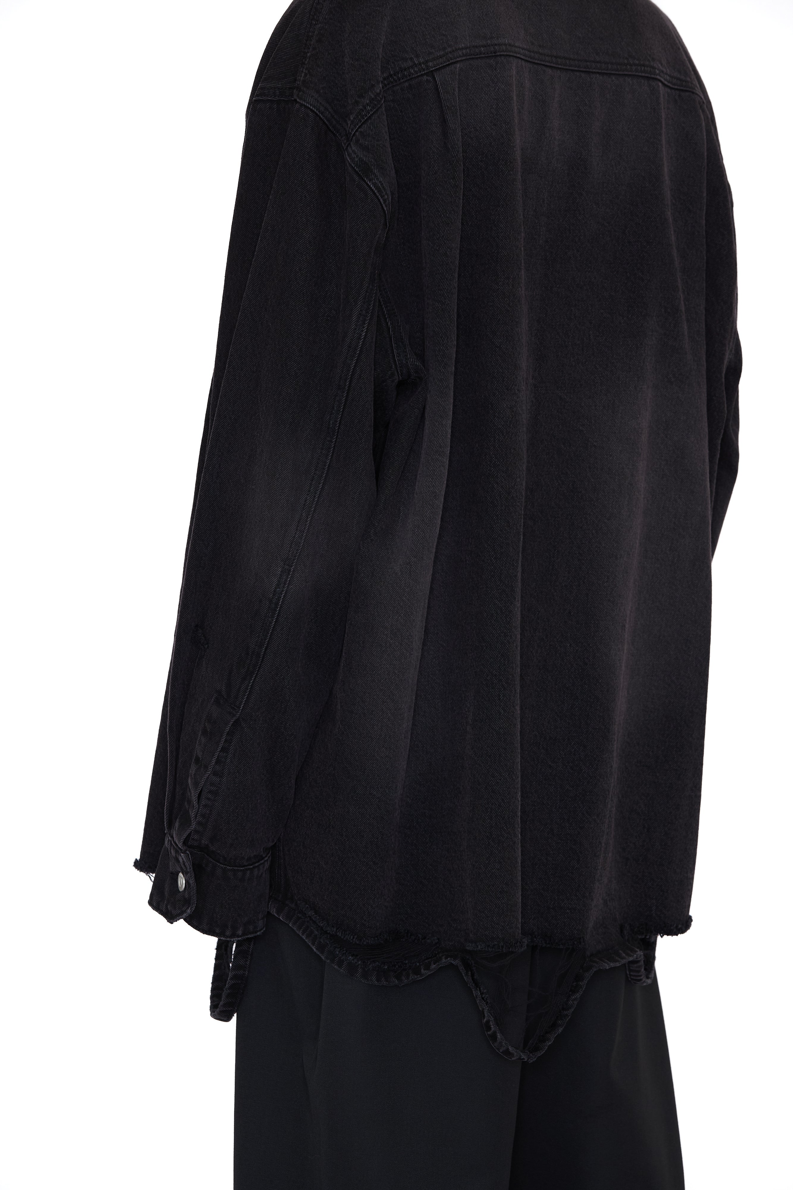 Load image into Gallery viewer, BLACK DESTROYED AGING OVERSIZED DENIM SHIRT