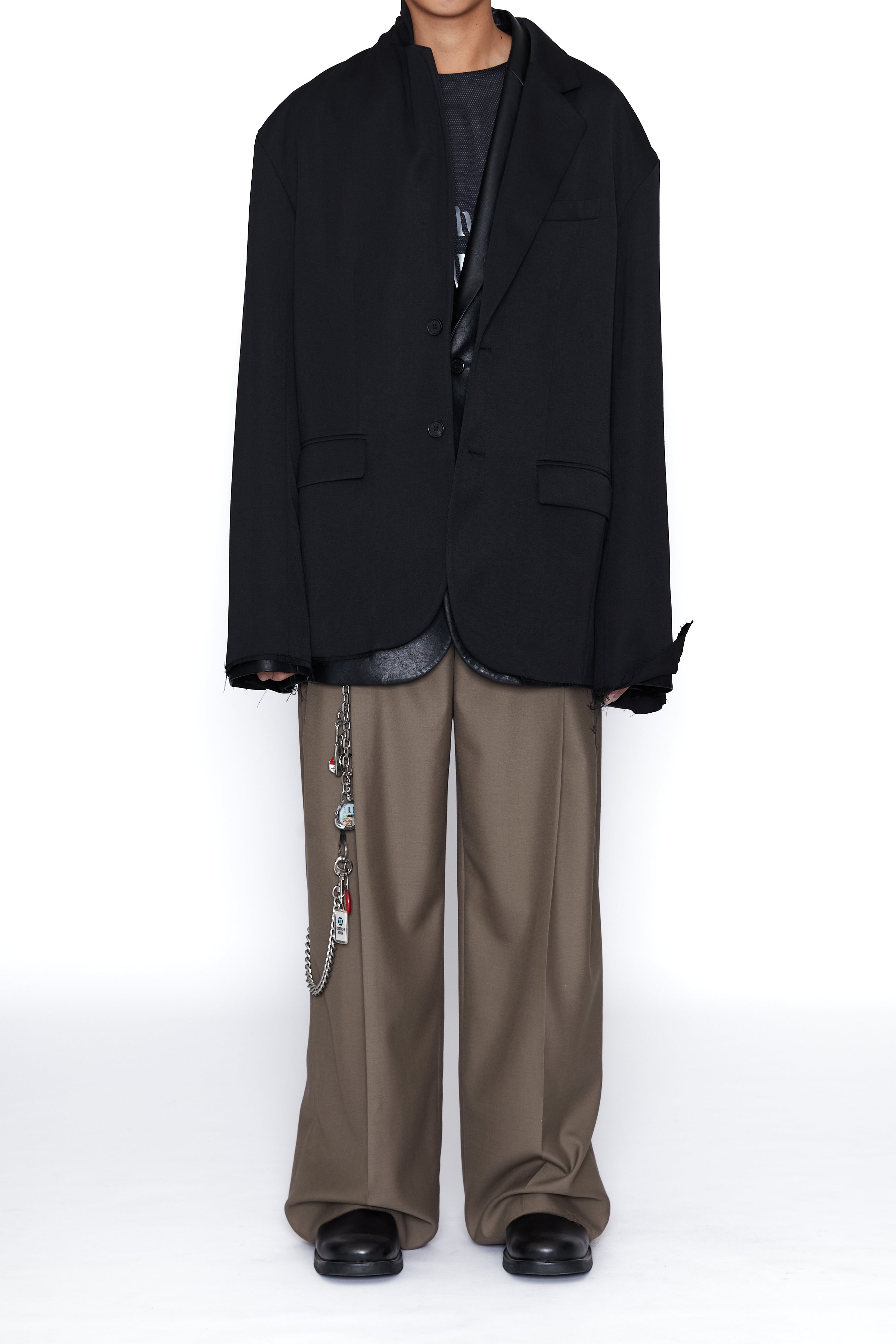 Load image into Gallery viewer, KHAKI WOOL BREAK CUT PLEATED LENTO WIDE SLACK