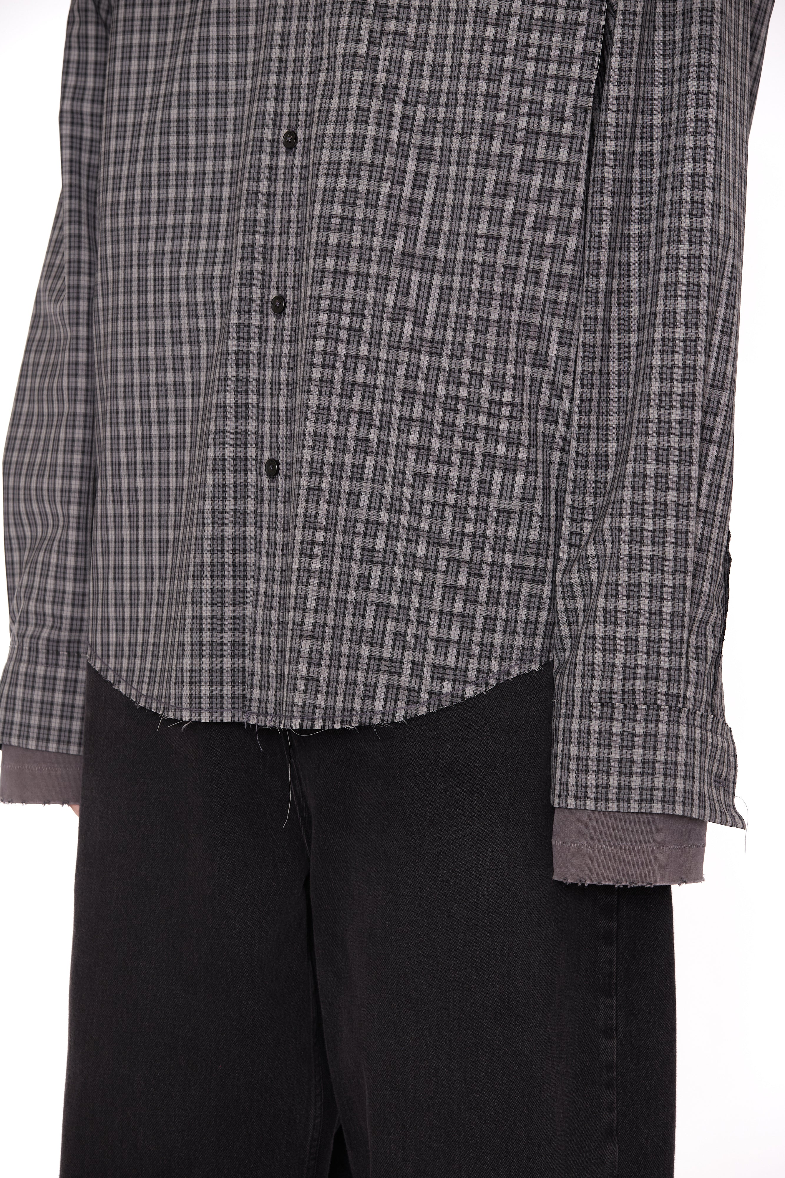 Load image into Gallery viewer, GREY CHECK WOOL POLY RAW EDGES SHIFTED SHIRT