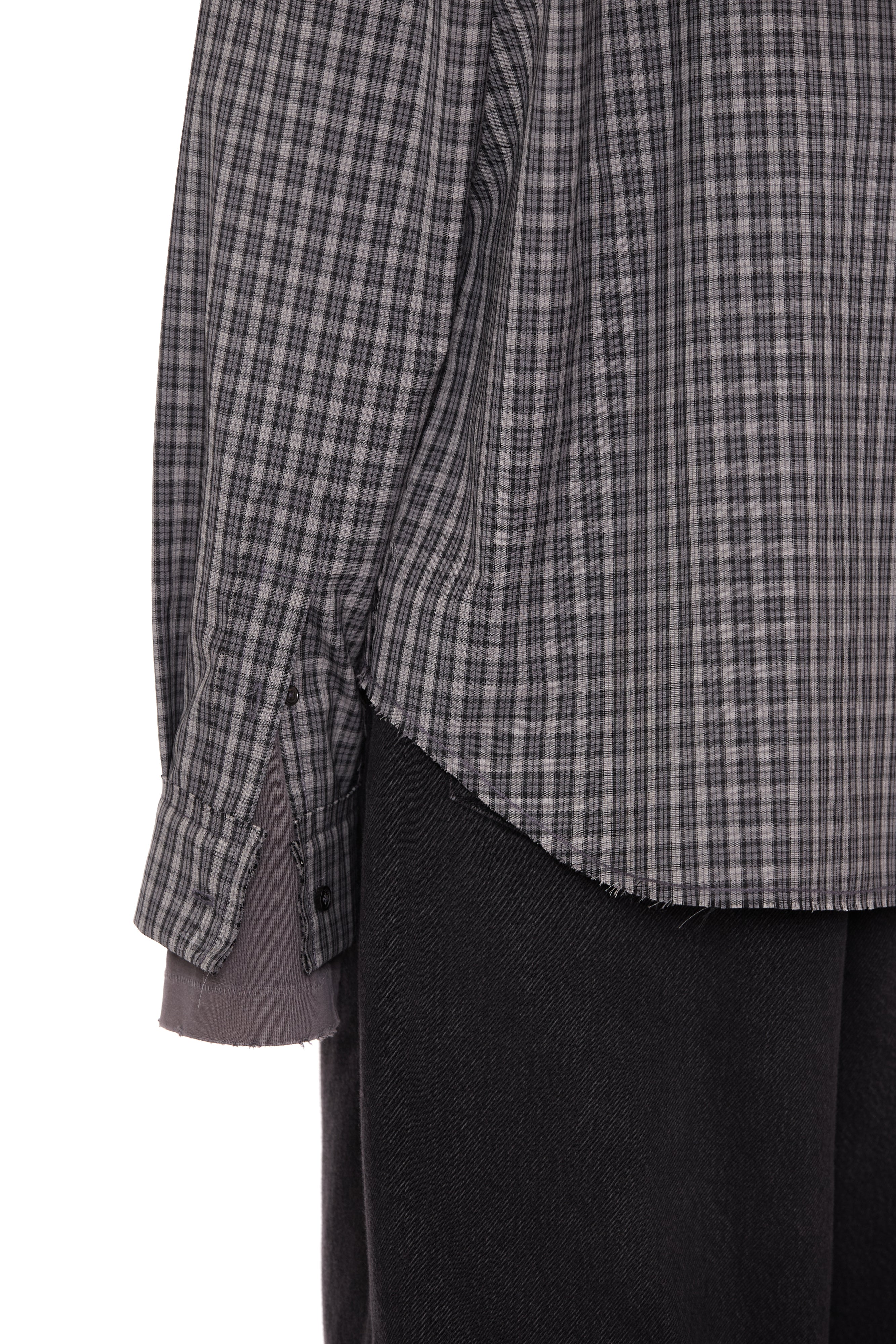Load image into Gallery viewer, GREY CHECK WOOL POLY RAW EDGES SHIFTED SHIRT