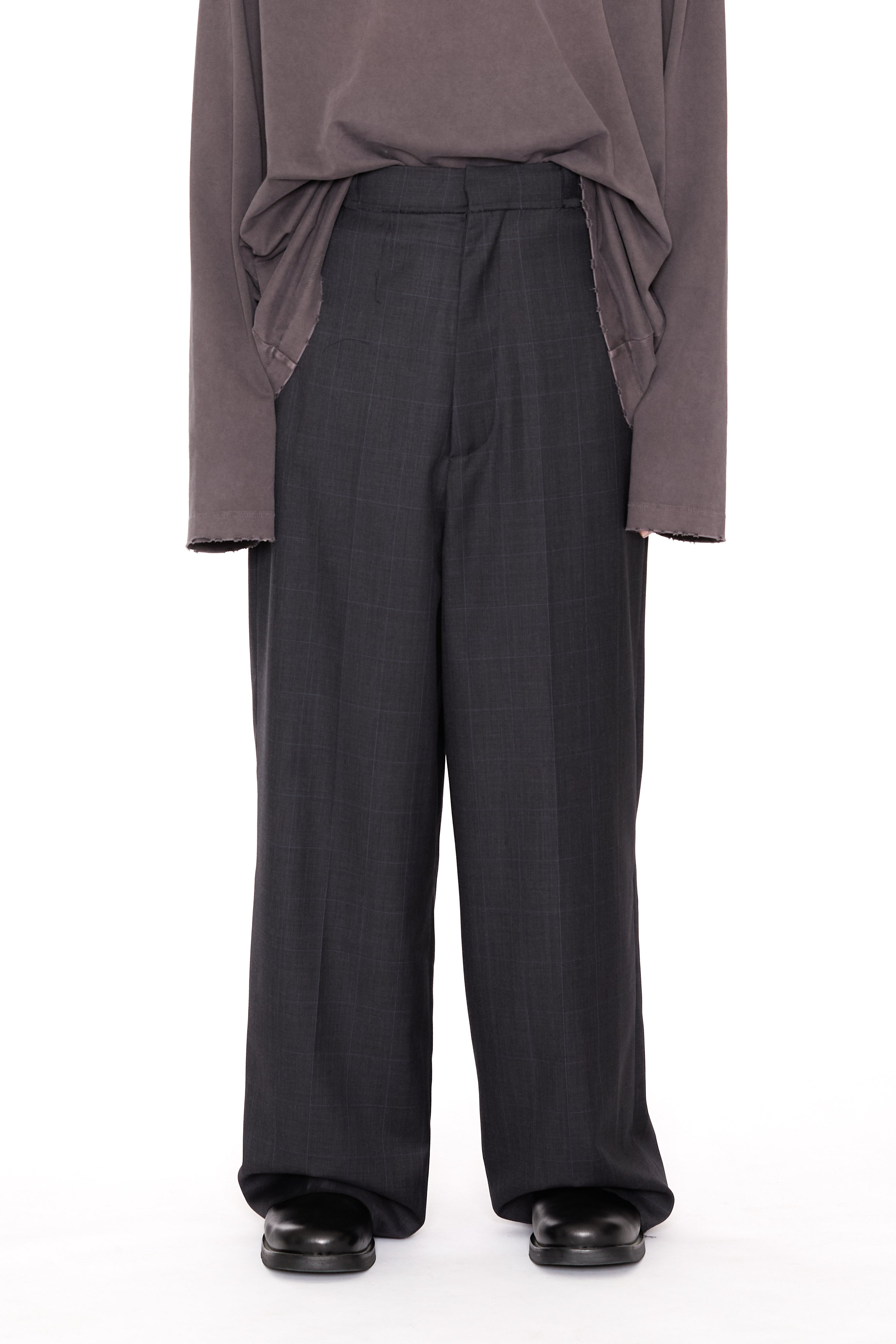 Load image into Gallery viewer, ZINC CHECK WOOL EXTENDED CUT TAILORED WIDE SLACK