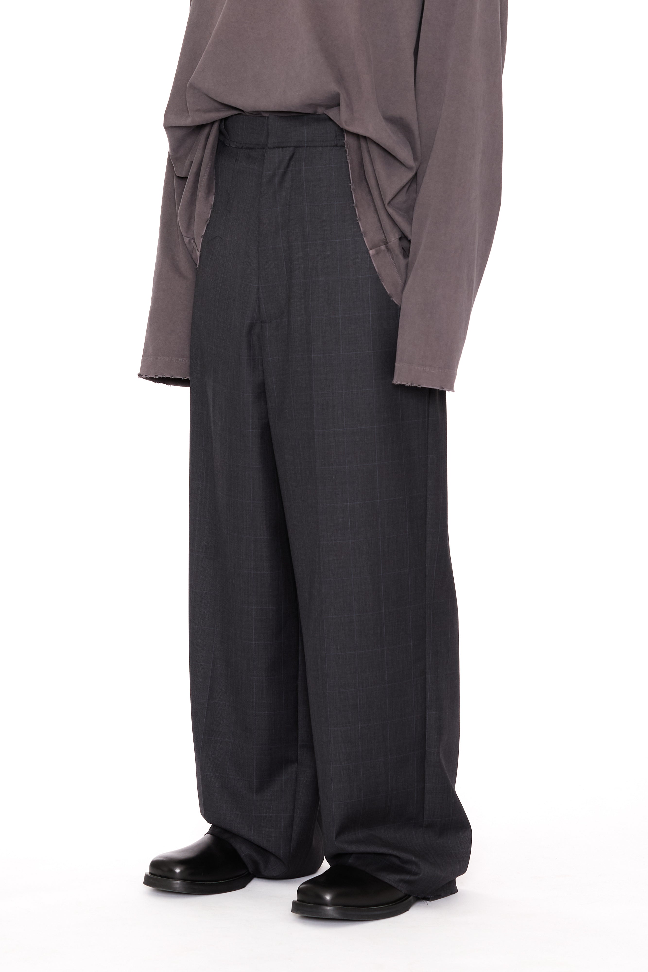 Load image into Gallery viewer, ZINC CHECK WOOL EXTENDED CUT TAILORED WIDE SLACK