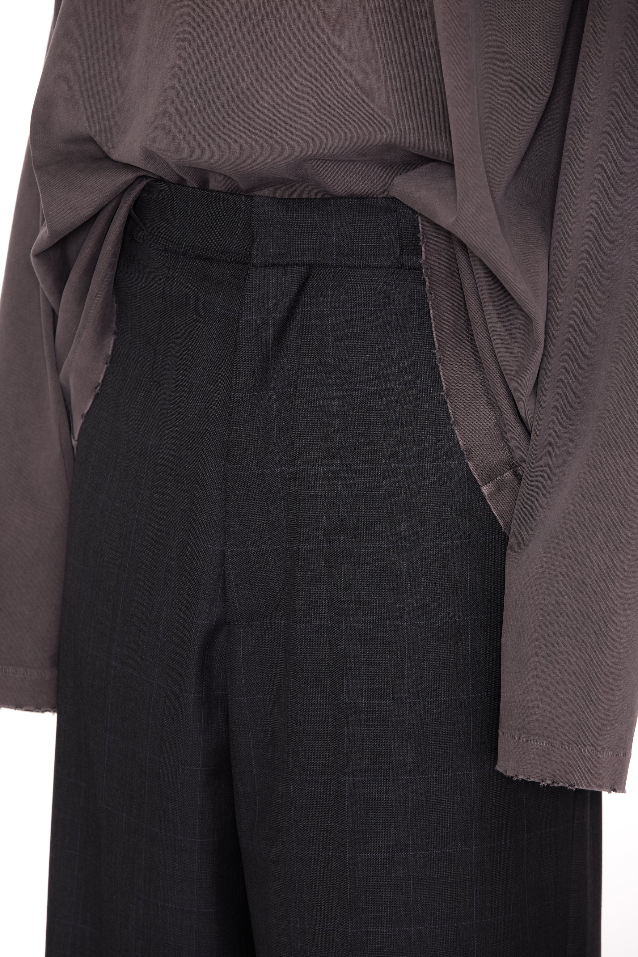ZINC CHECK WOOL EXTENDED CUT TAILORED WIDE SLACK