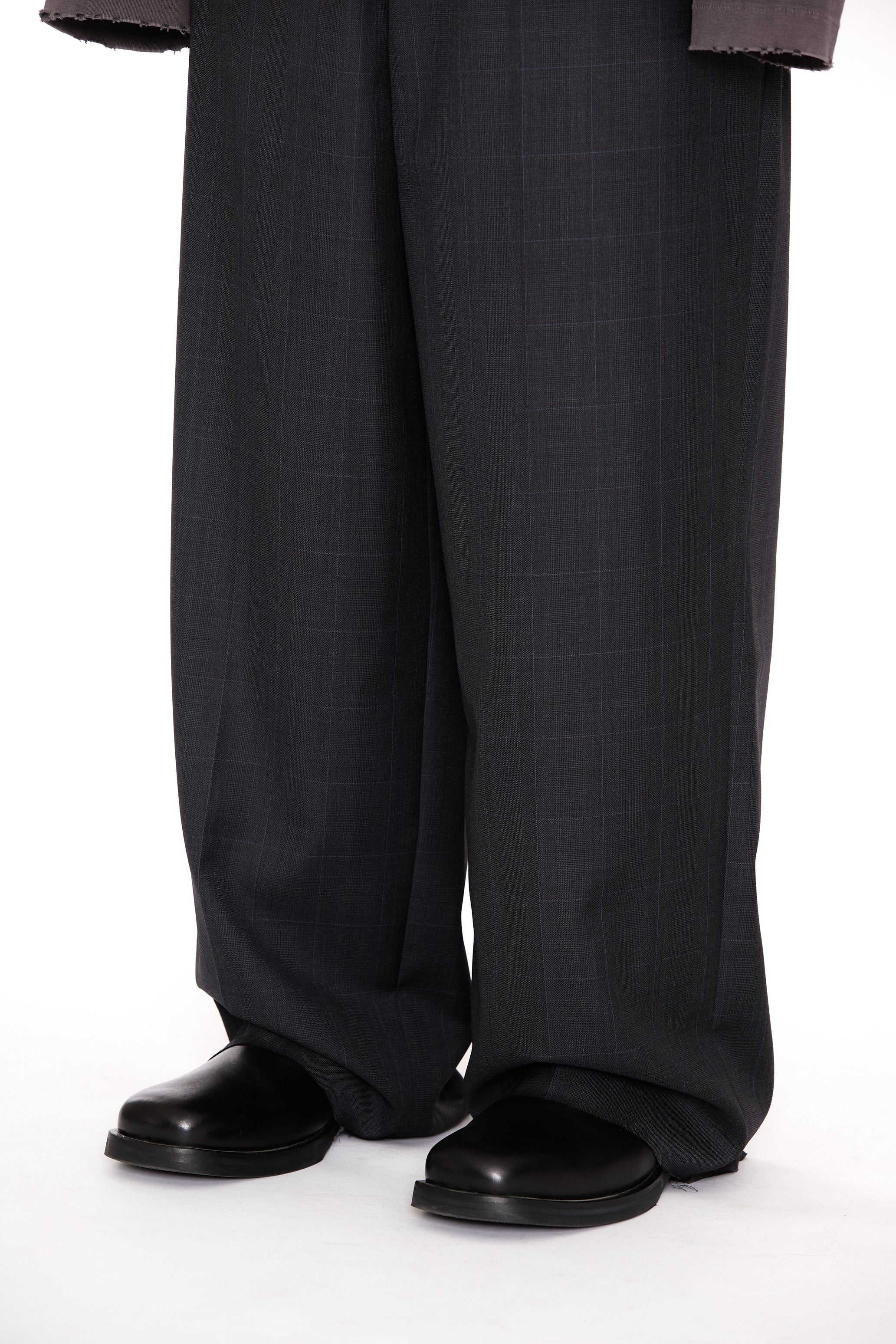ZINC CHECK WOOL EXTENDED CUT TAILORED WIDE SLACK