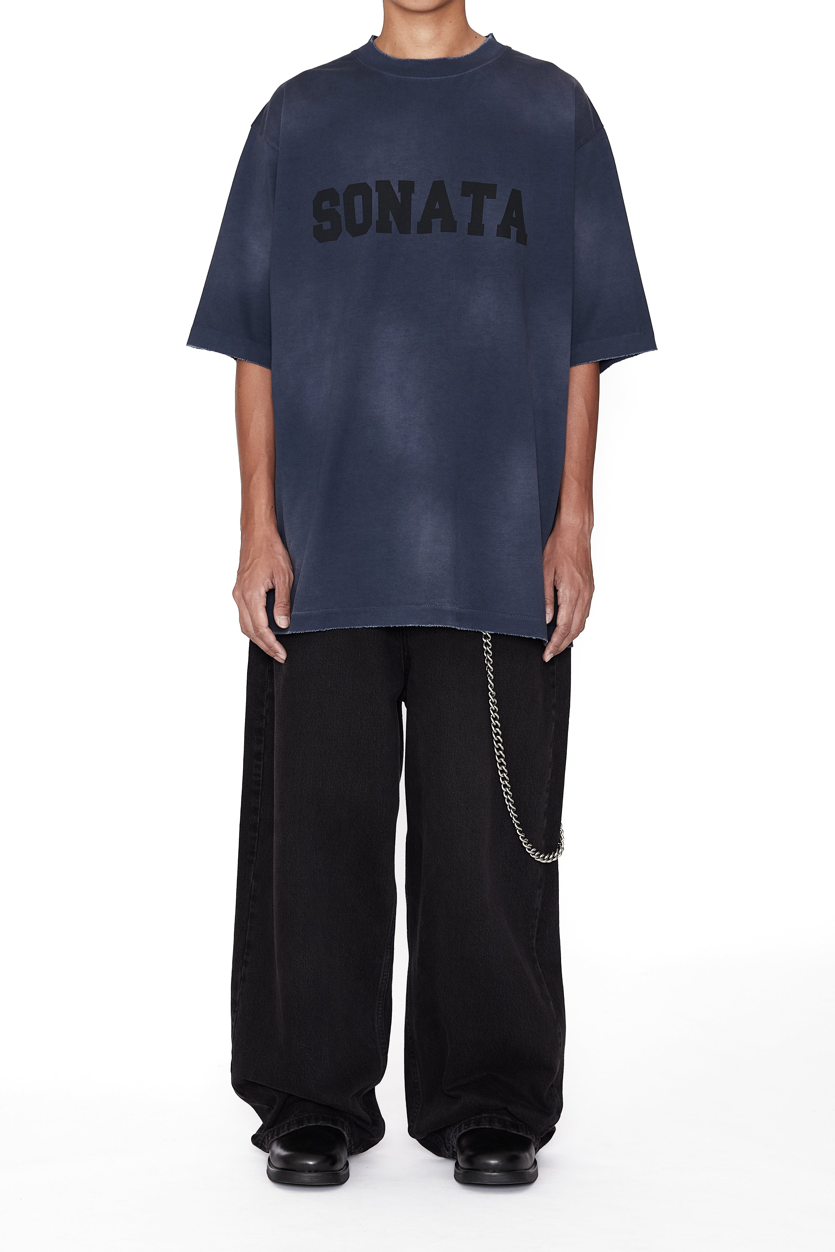 Load image into Gallery viewer, ASH BLUE WASHED DISTRESSED AGING SONATA PRINTED SHORT SLEEVE T-SHIRT