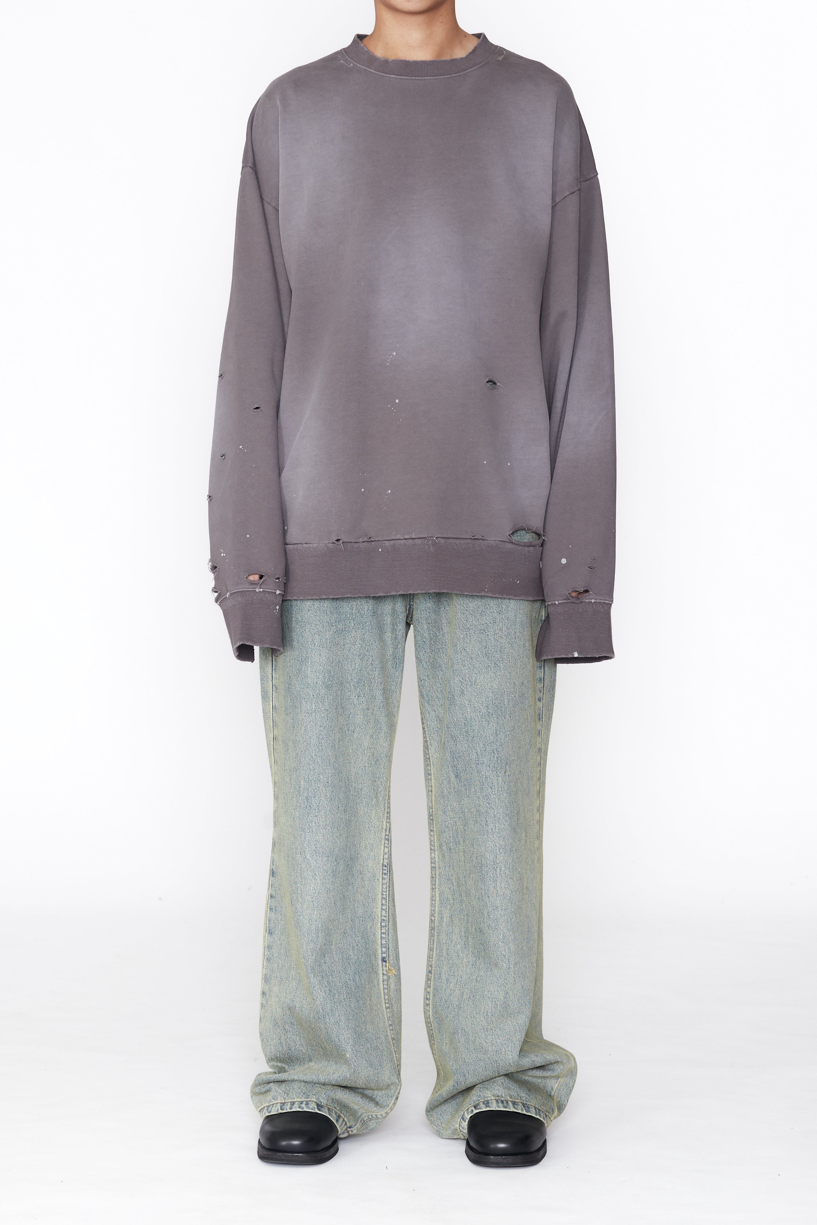 Load image into Gallery viewer, GREY WASHED AGING BLEACHED DESTROYED SWEATSHIRT