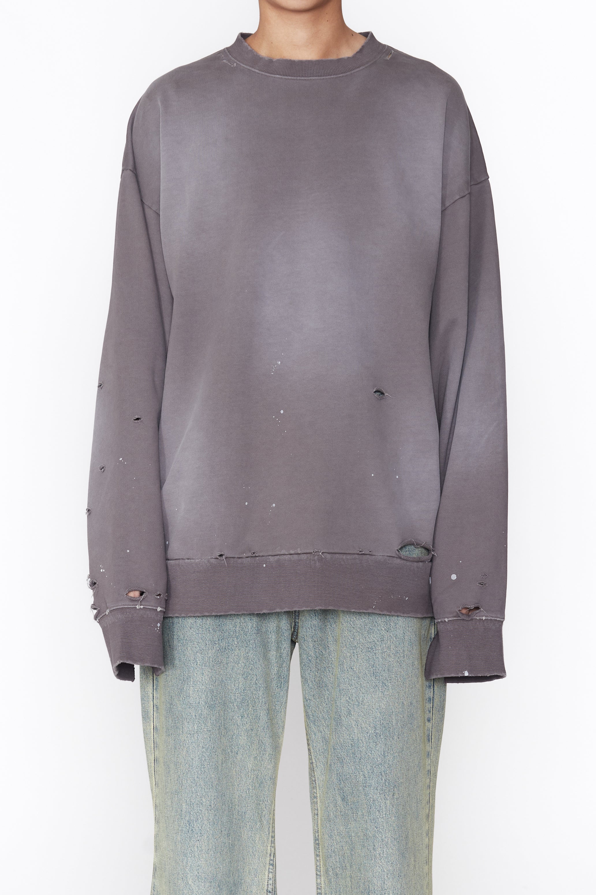 GREY WASHED AGING BLEACHED DESTROYED SWEATSHIRT