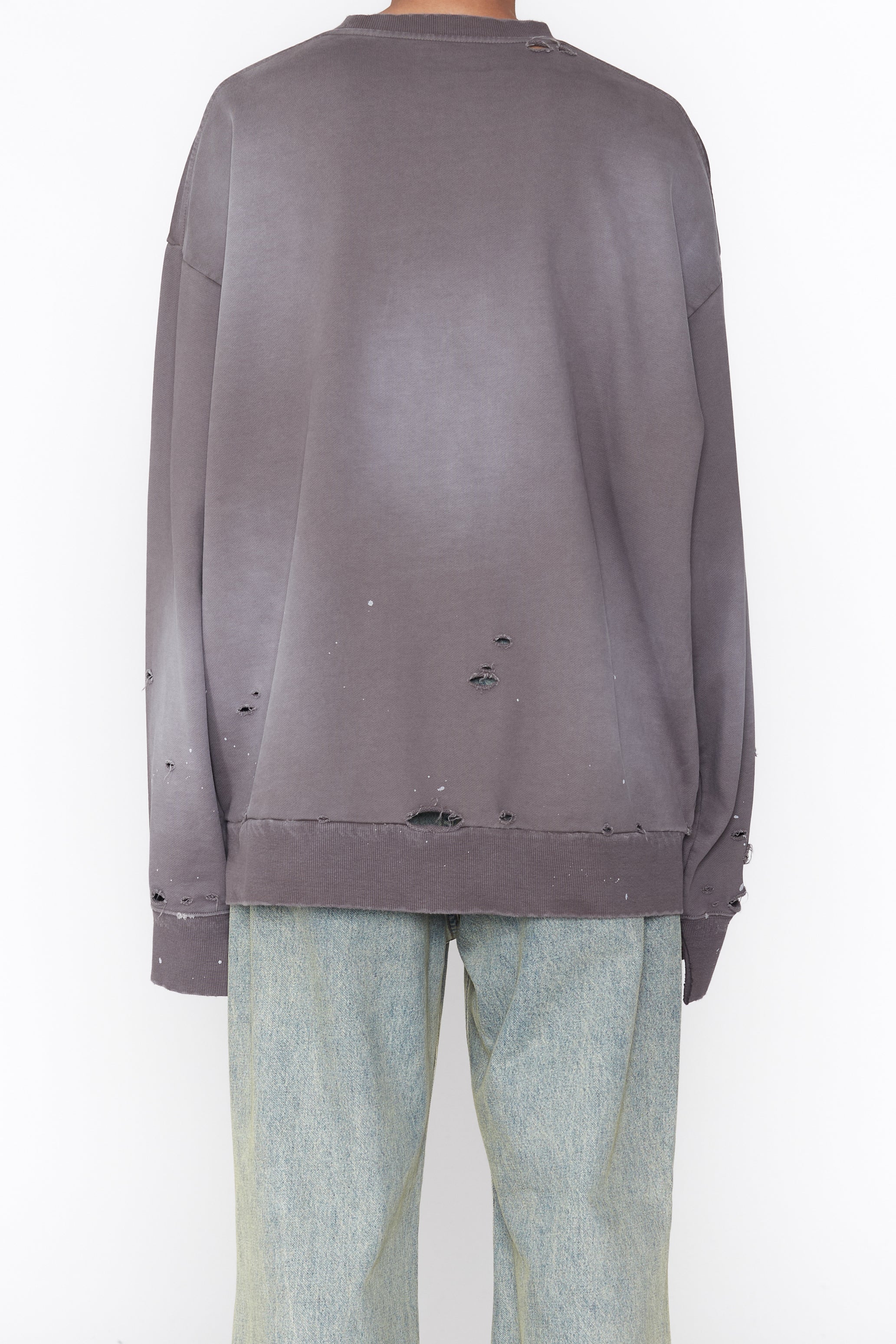 GREY WASHED AGING BLEACHED DESTROYED SWEATSHIRT
