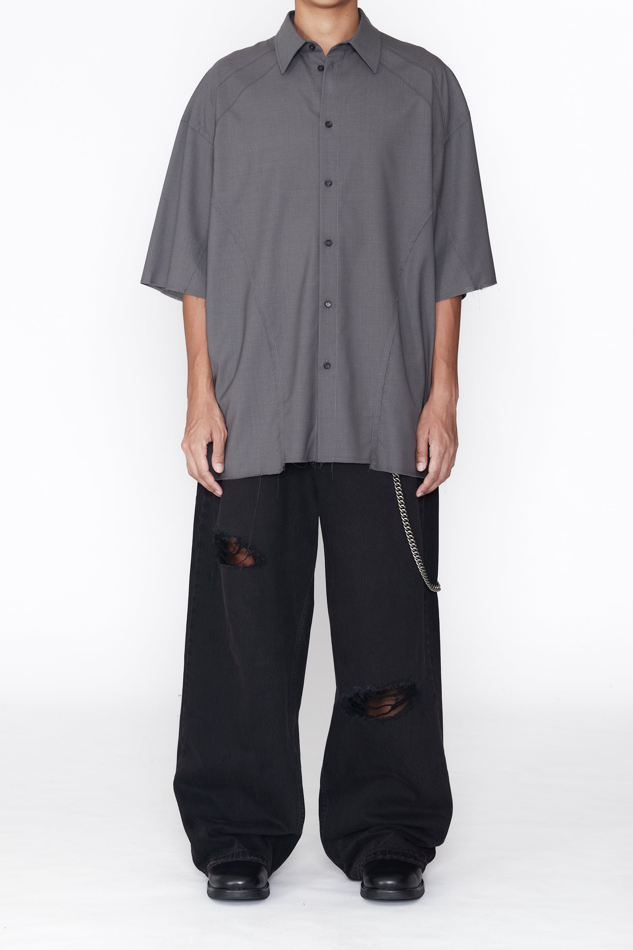 DUST GREY WOOL POLY RECONSTRUCTED PRO SPORTS SHIRT