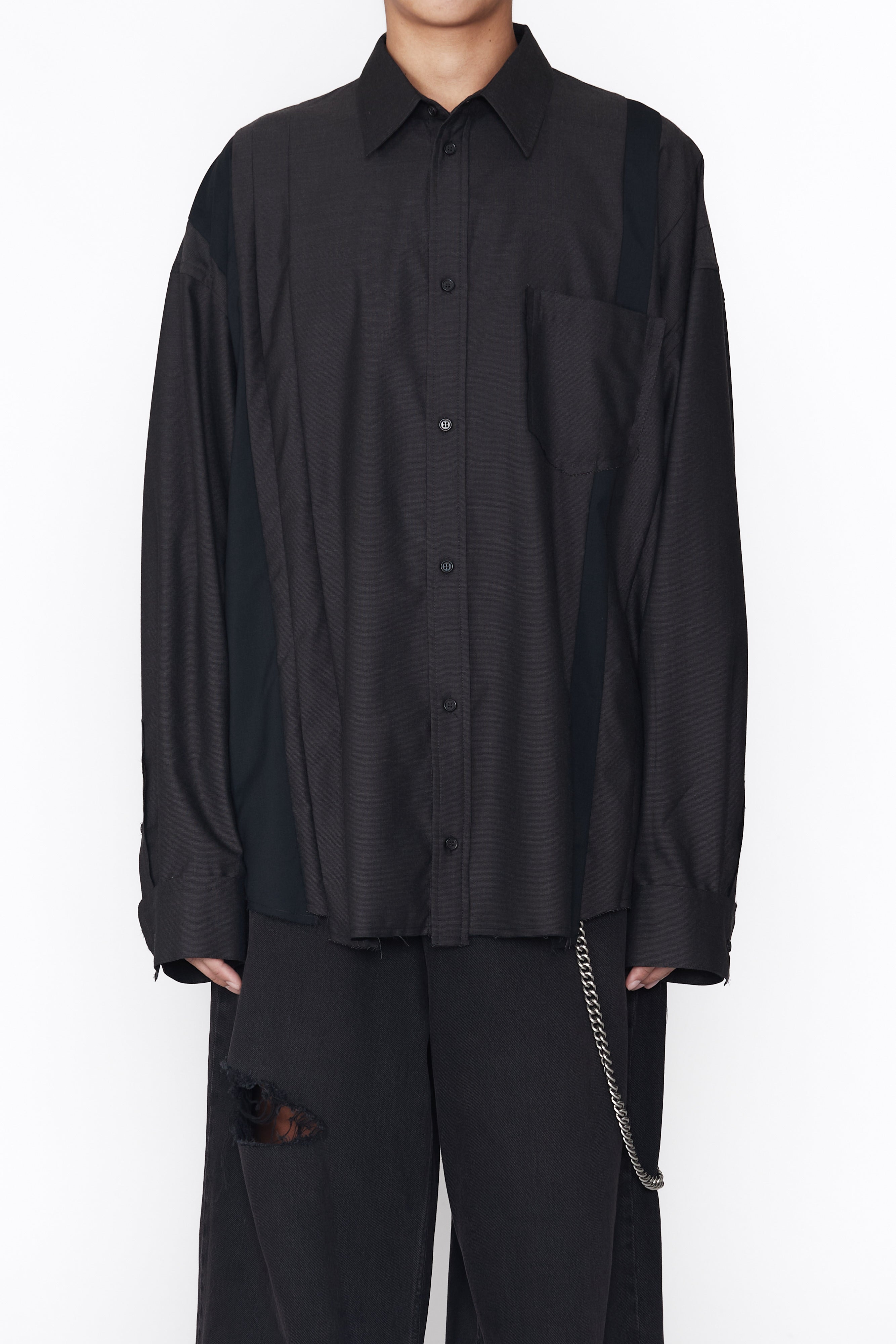 Load image into Gallery viewer, BROWN WOOL POLY OVERSIZED RECONSTRUCTED SEAMS SHIRT