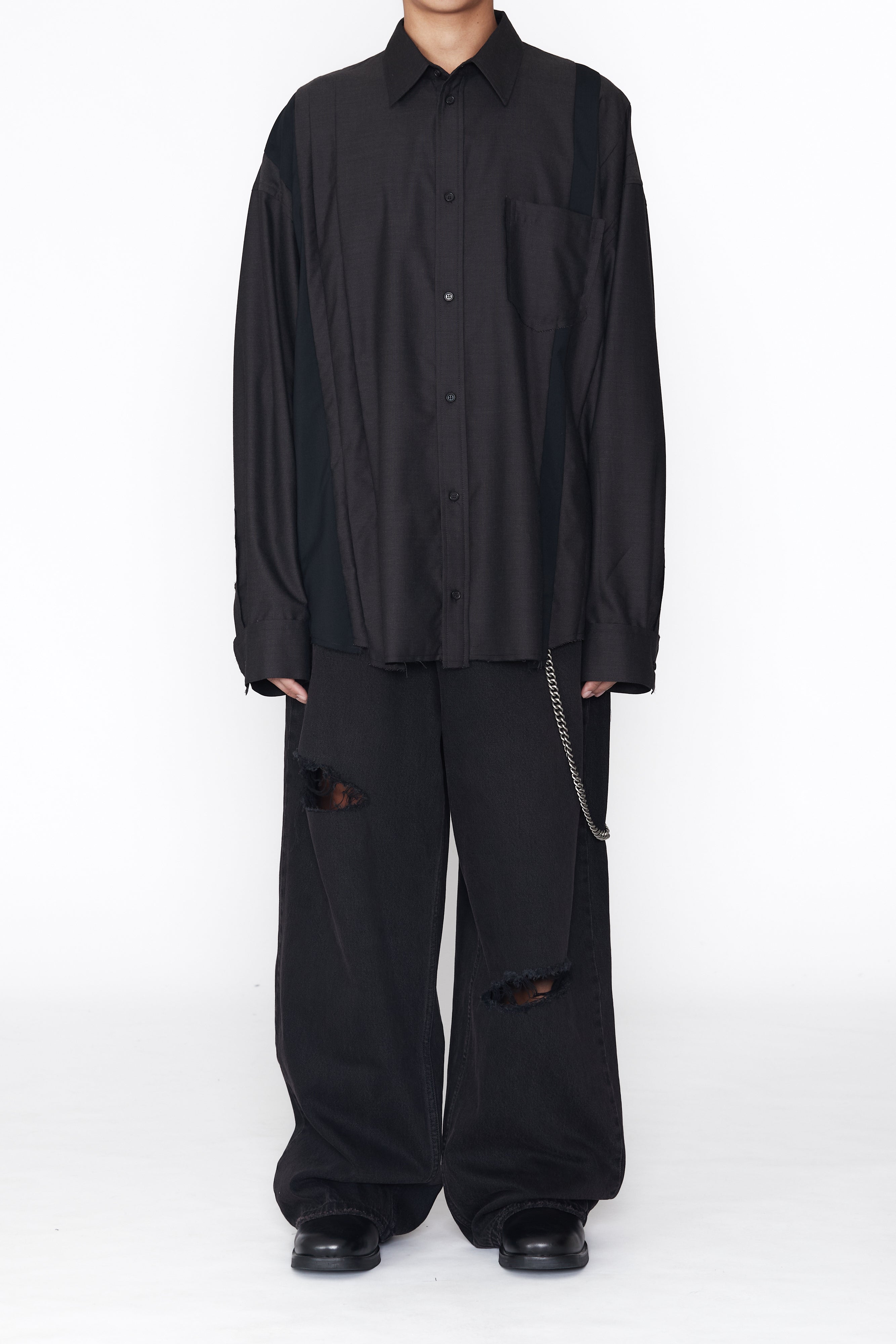 Load image into Gallery viewer, BROWN WOOL POLY OVERSIZED RECONSTRUCTED SEAMS SHIRT