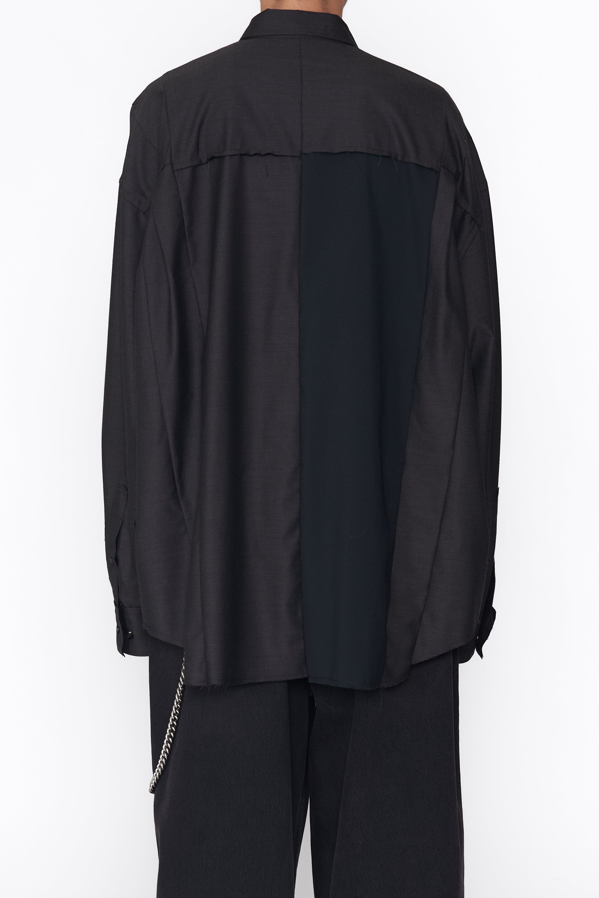 BROWN WOOL POLY OVERSIZED RECONSTRUCTED SEAMS SHIRT