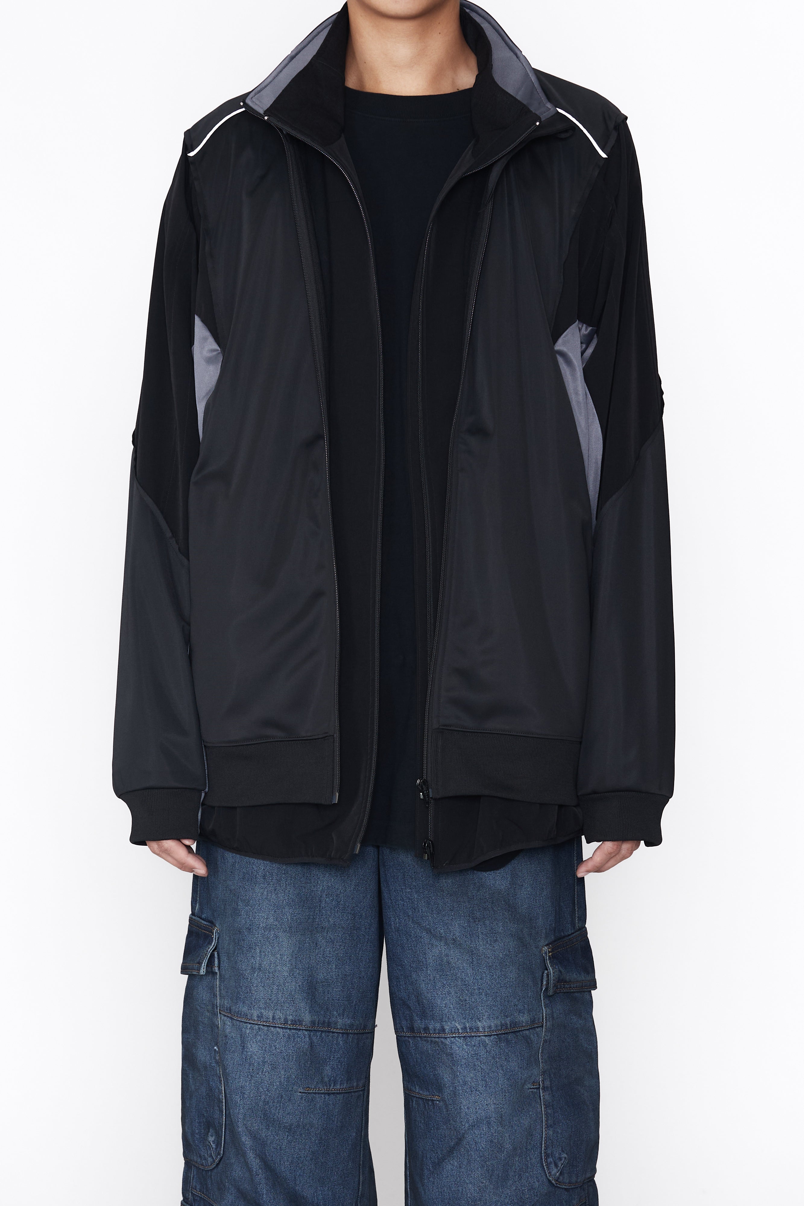 Load image into Gallery viewer, BLACK 2IN1 DOUBLE LAYER HYBRID TRACK JACKET