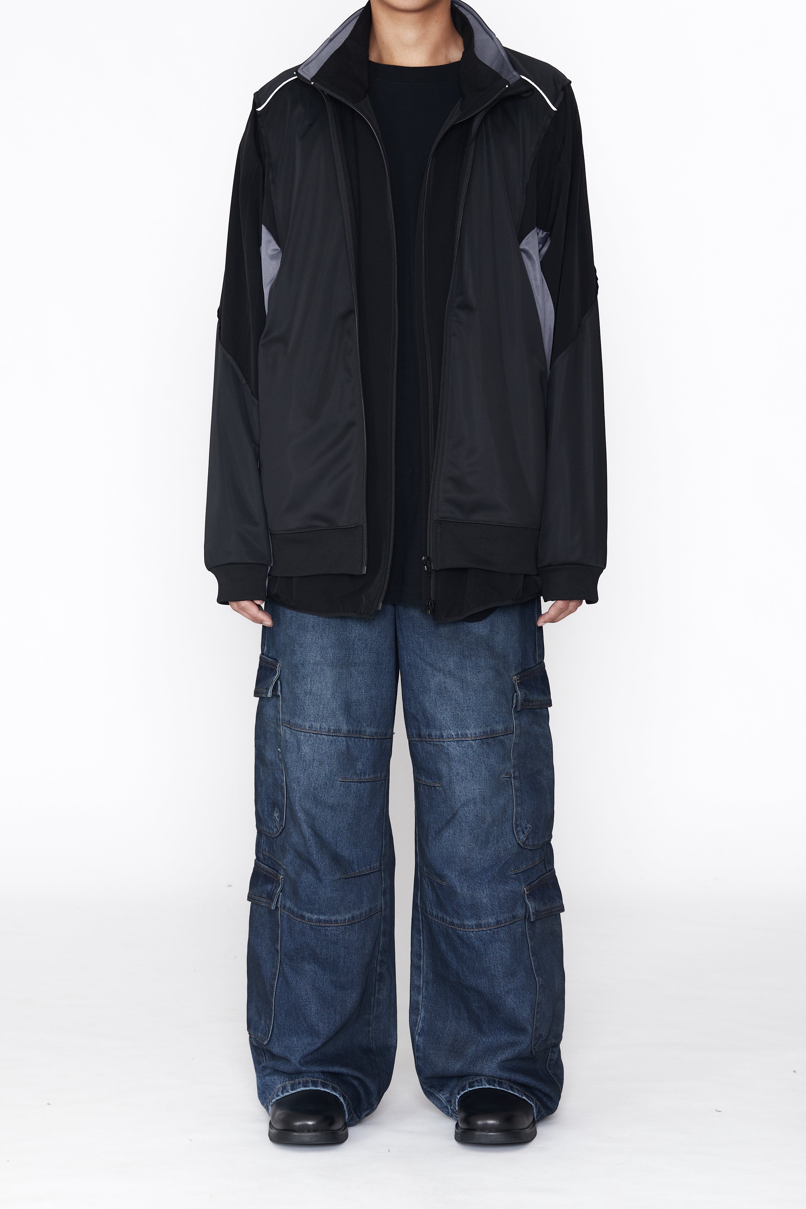 Load image into Gallery viewer, BLACK 2IN1 DOUBLE LAYER HYBRID TRACK JACKET