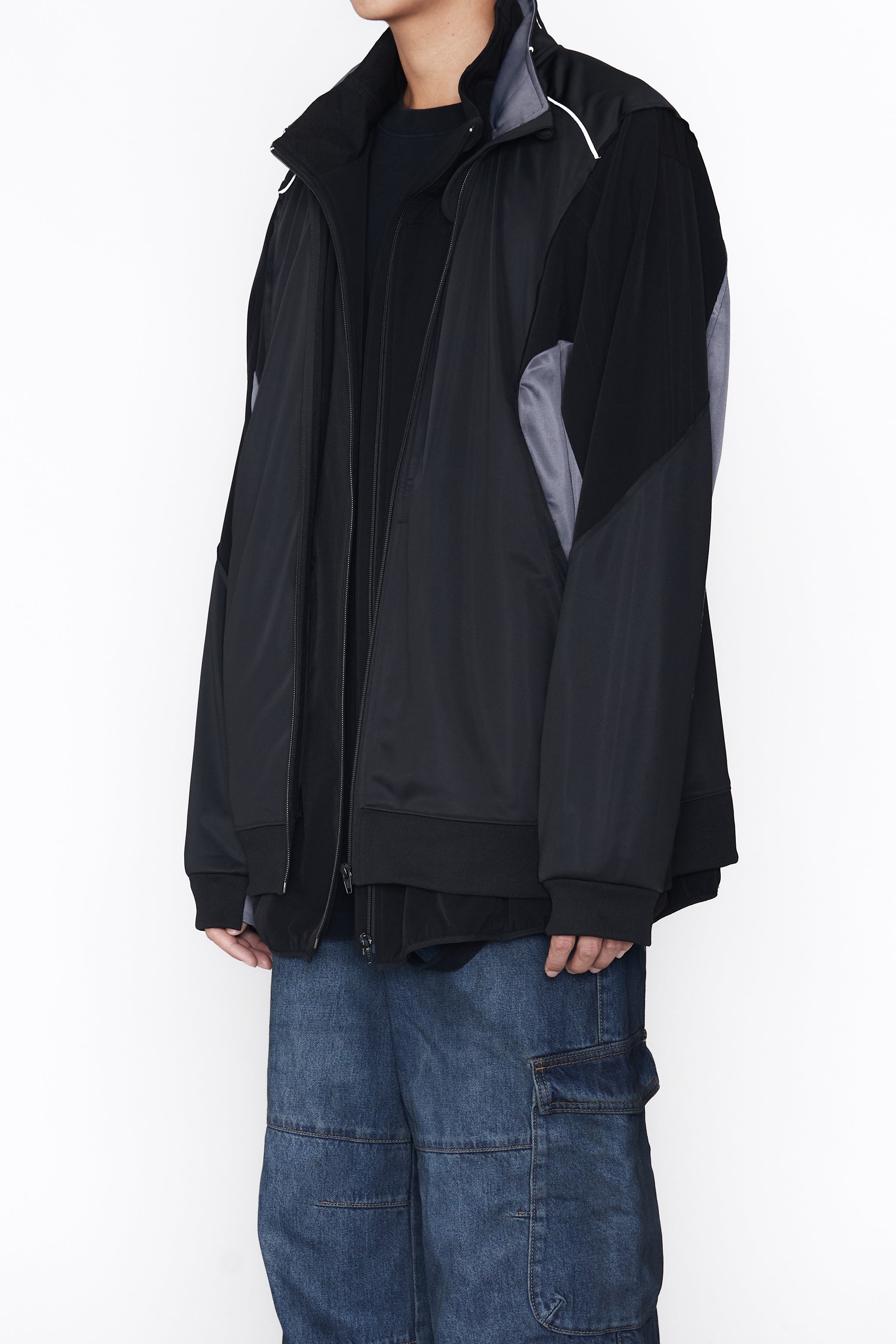 BLACK 2IN1 DOUBLE LAYER HYBRID TRACK JACKET