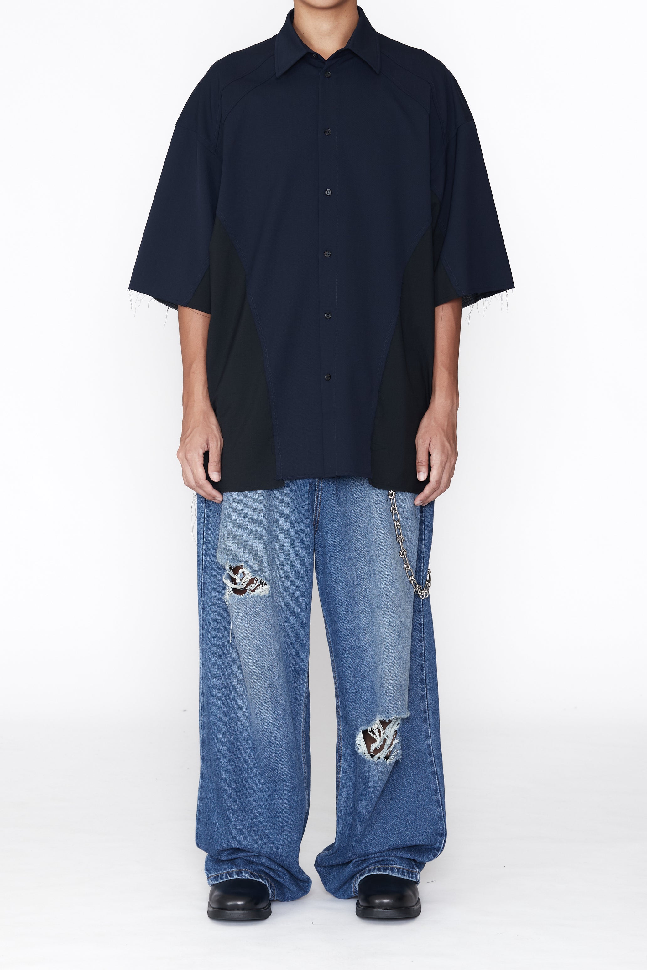 NAVY WOOL POLY RECONSTRUCTED PRO SPORTS SHIRT