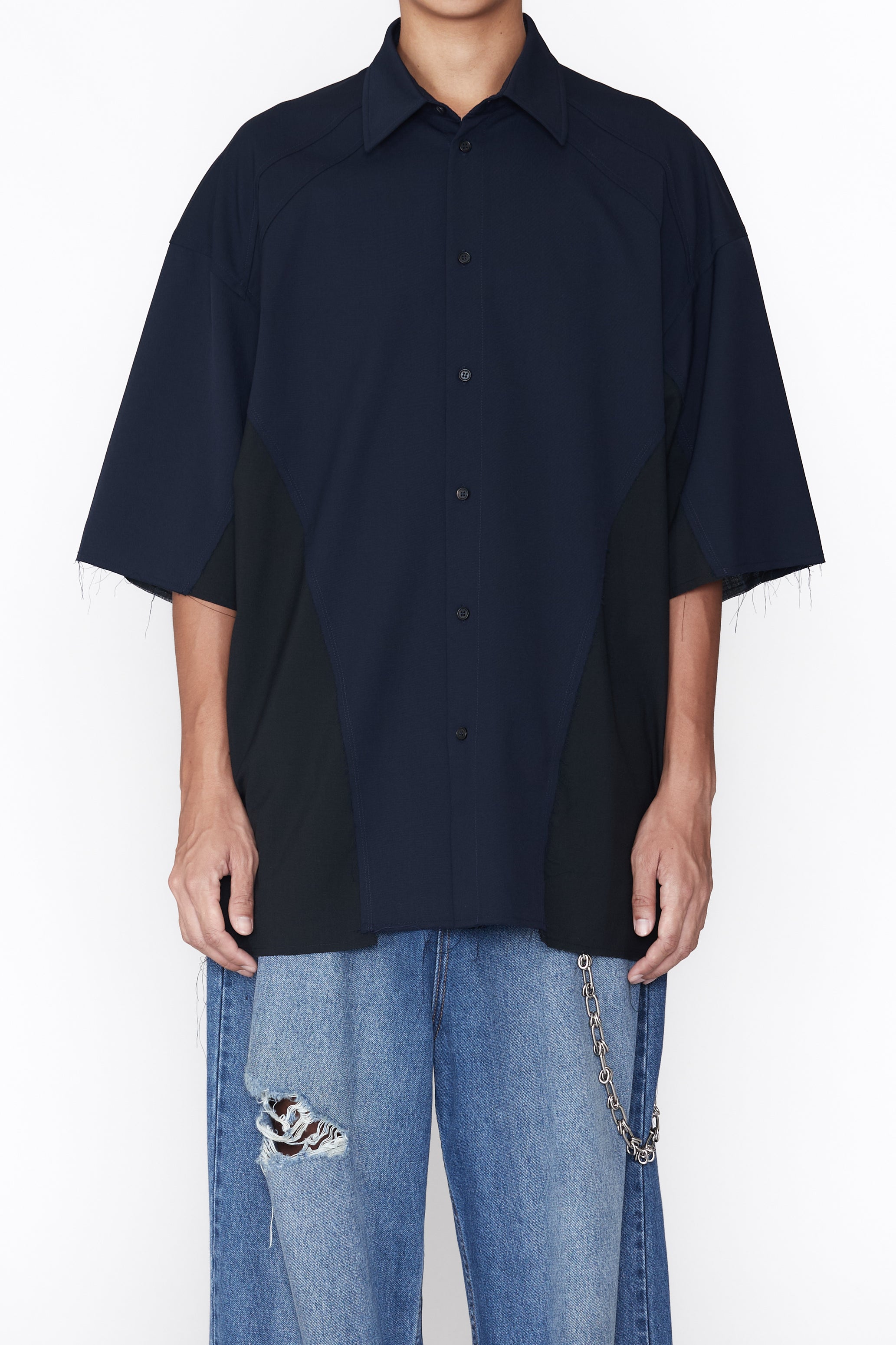 NAVY WOOL POLY RECONSTRUCTED PRO SPORTS SHIRT