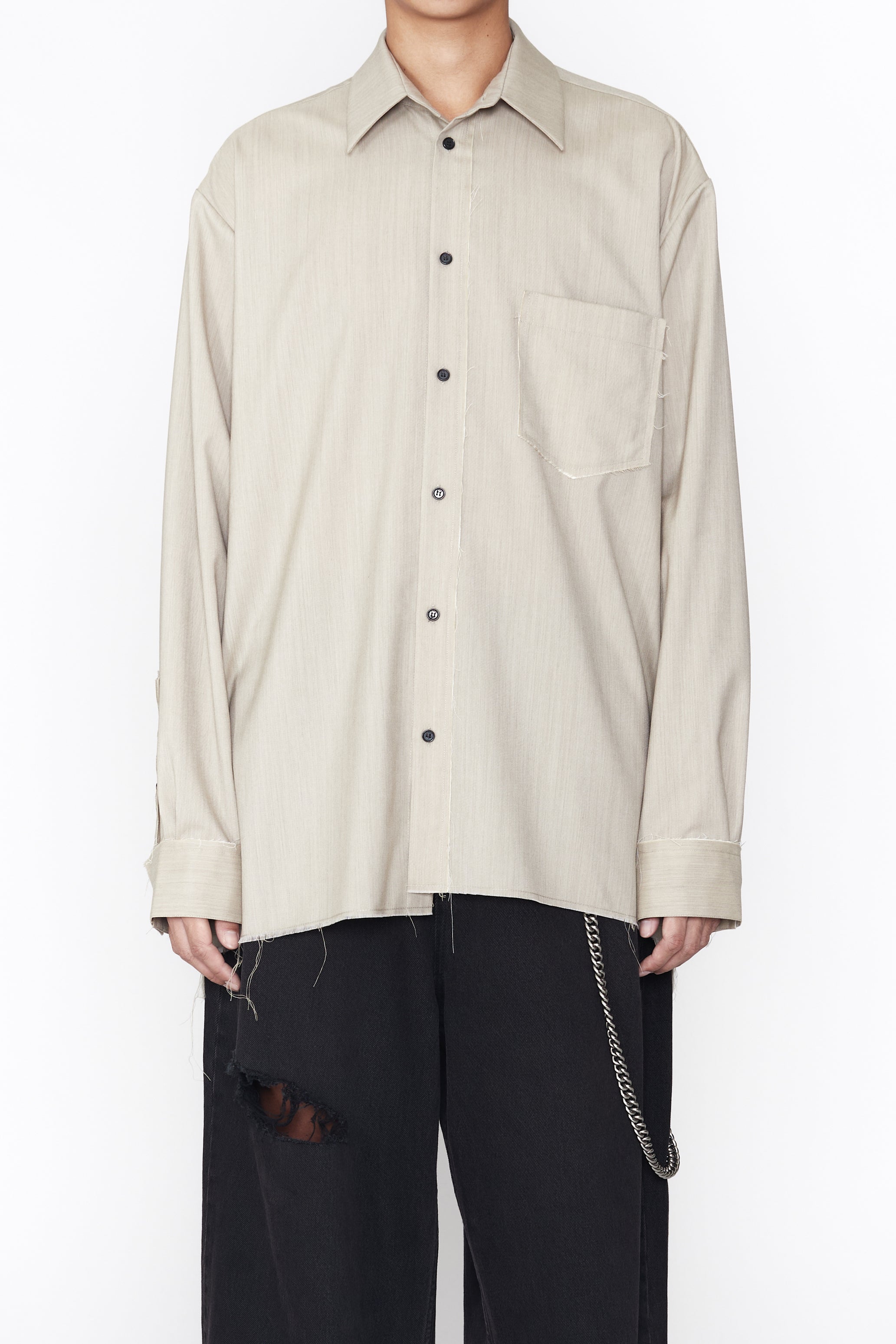 ECRU GREY WOOL DEVIATION ASYMMETRIC SHIRT